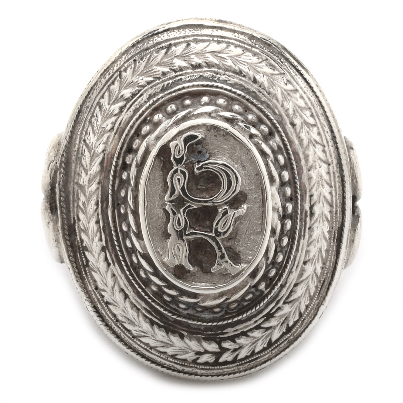 Sterling Silver Ring With Foliate Initials