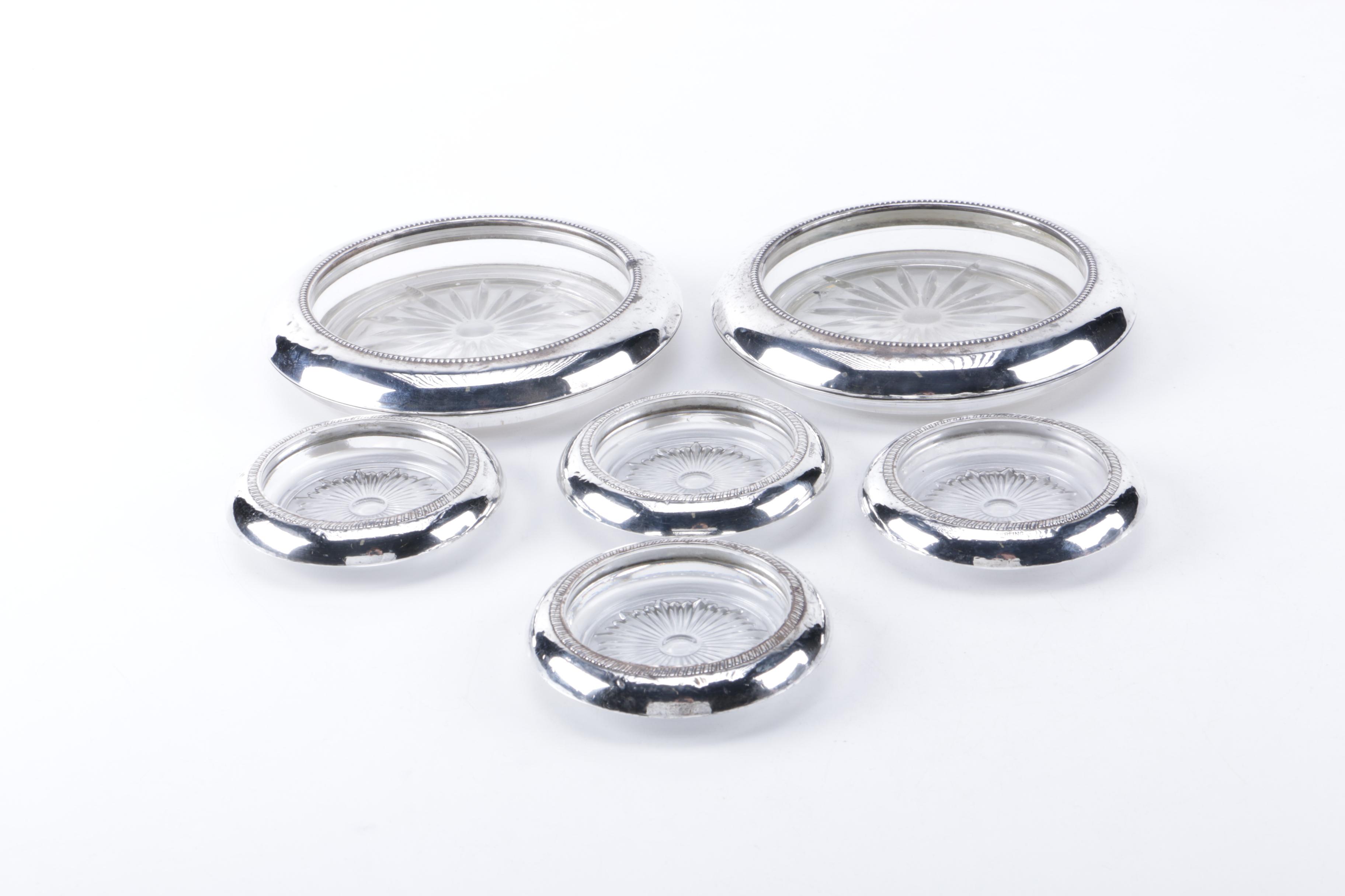 Set of Laben Sterling Silver Rimmed Coasters and Ashtrays