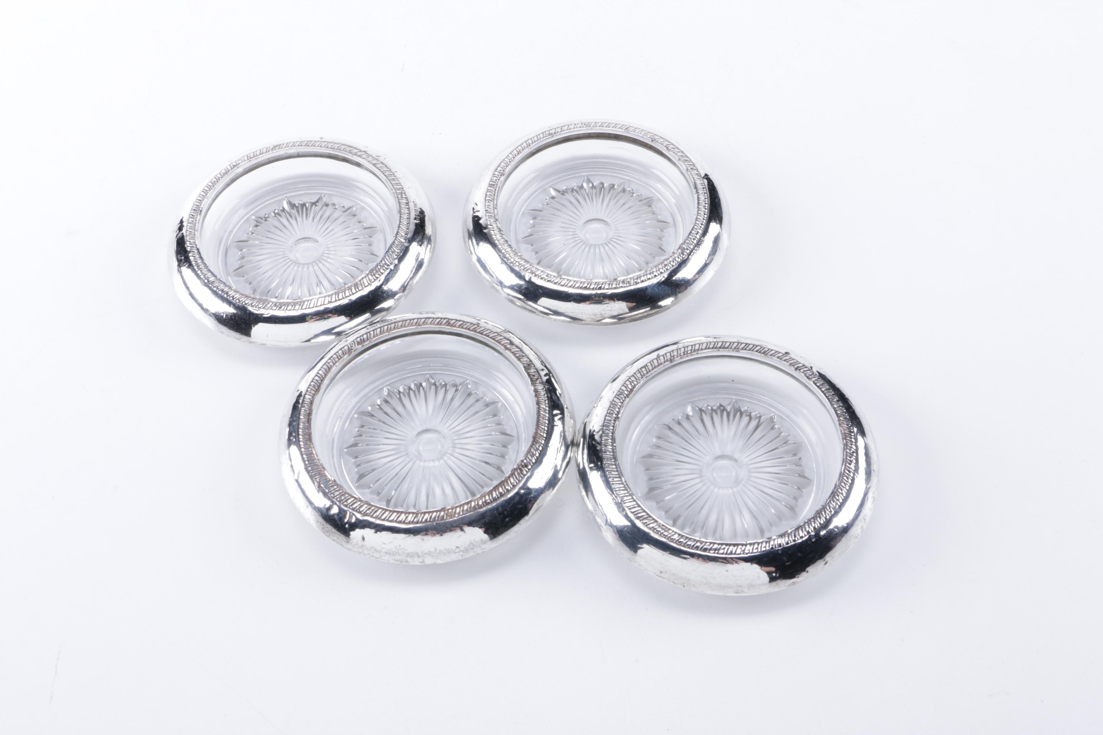 Set of Laben Sterling Silver Rimmed Coasters and Ashtrays