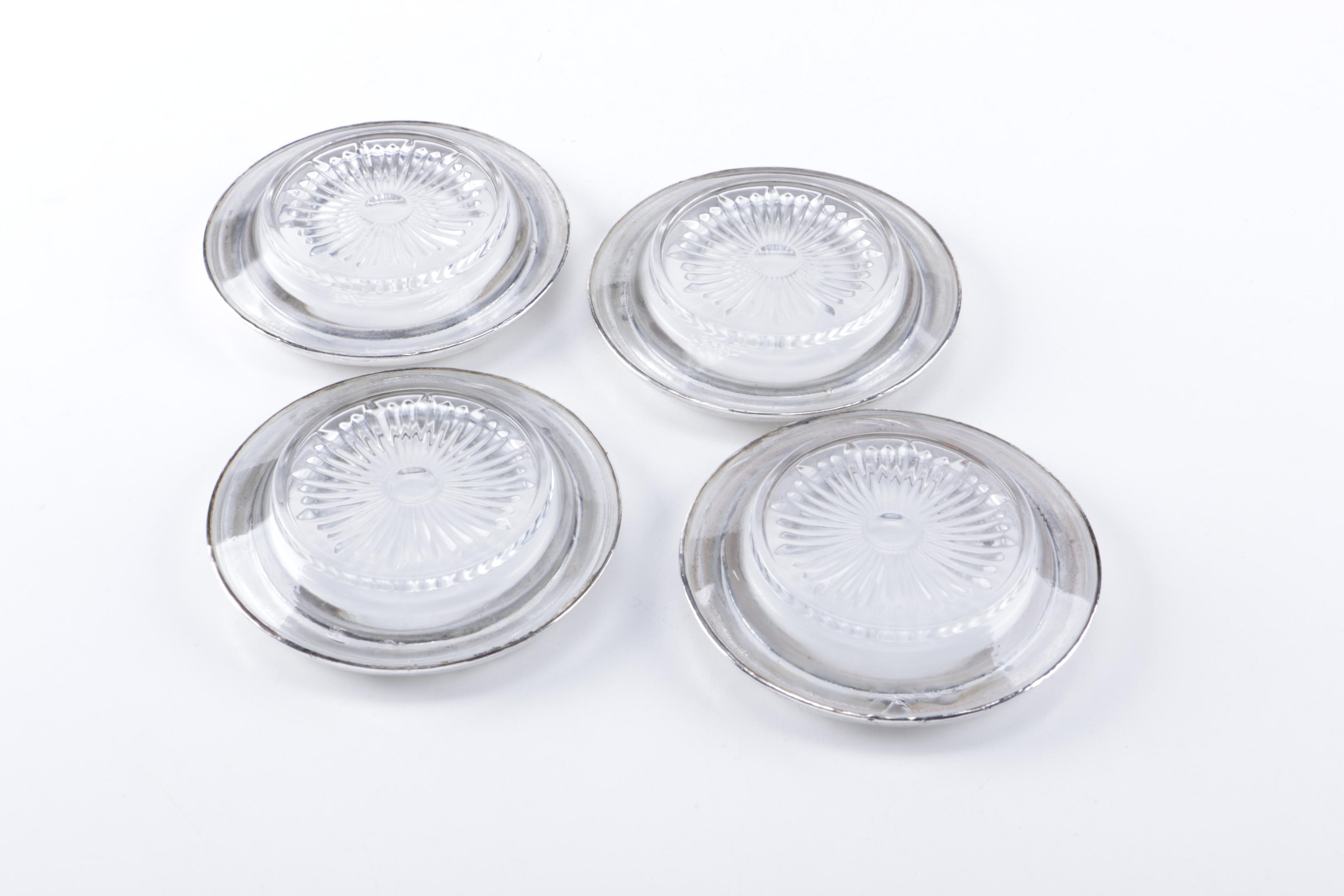 Set of Laben Sterling Silver Rimmed Coasters and Ashtrays