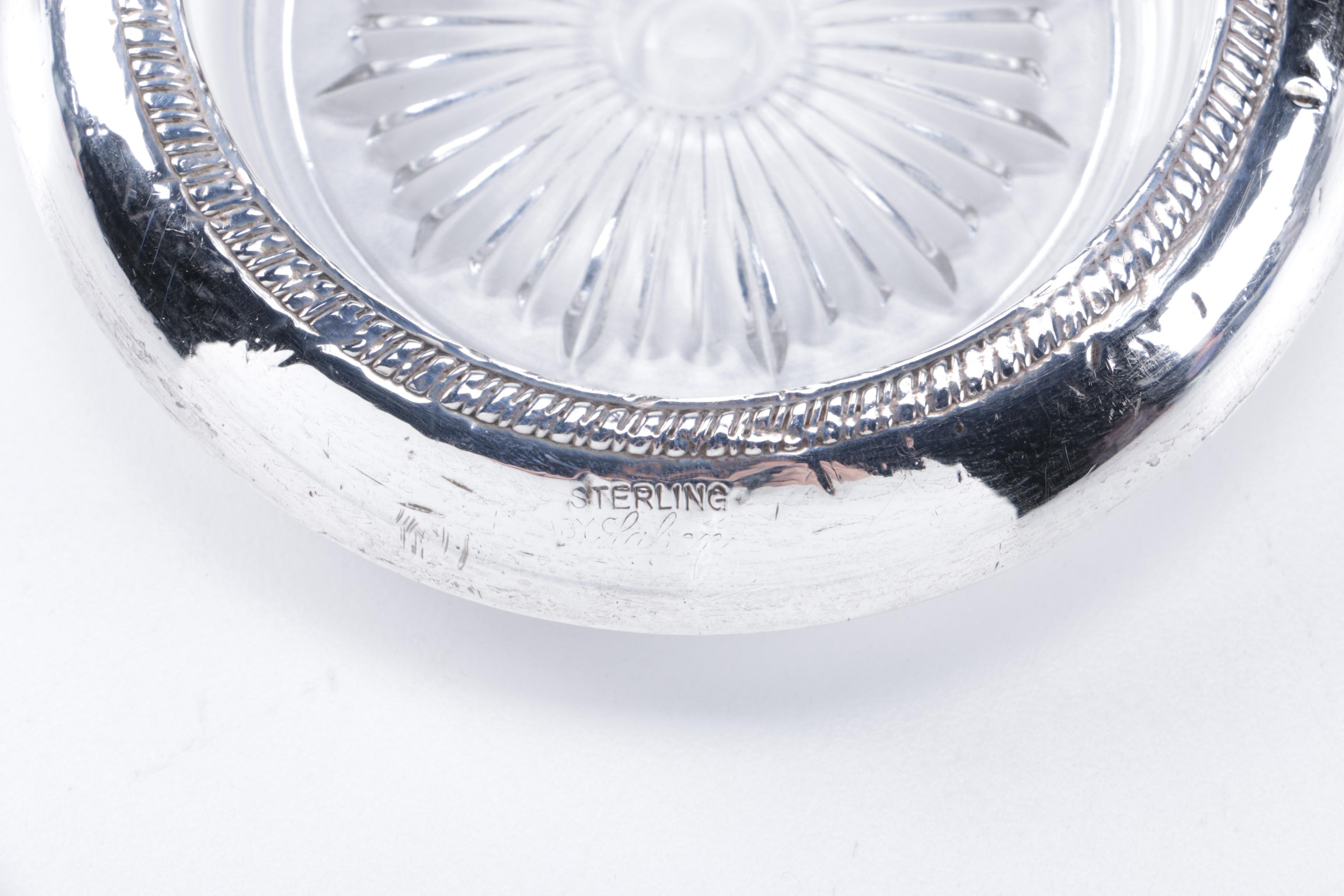 Set of Laben Sterling Silver Rimmed Coasters and Ashtrays