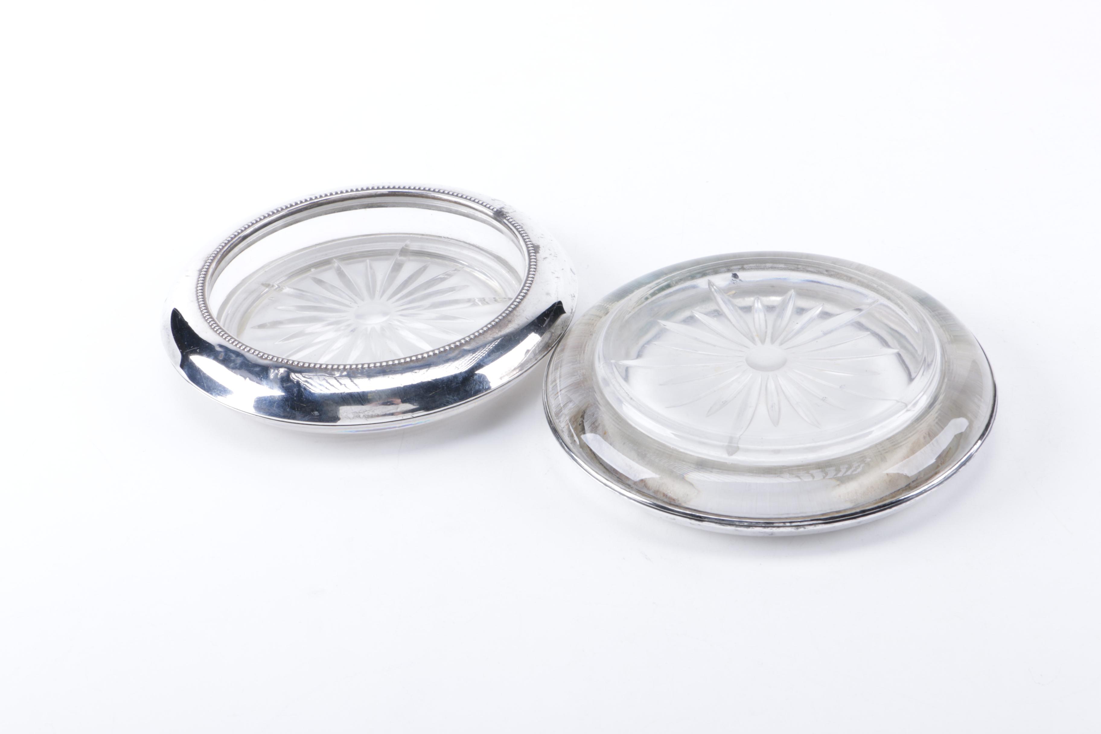 Set of Laben Sterling Silver Rimmed Coasters and Ashtrays