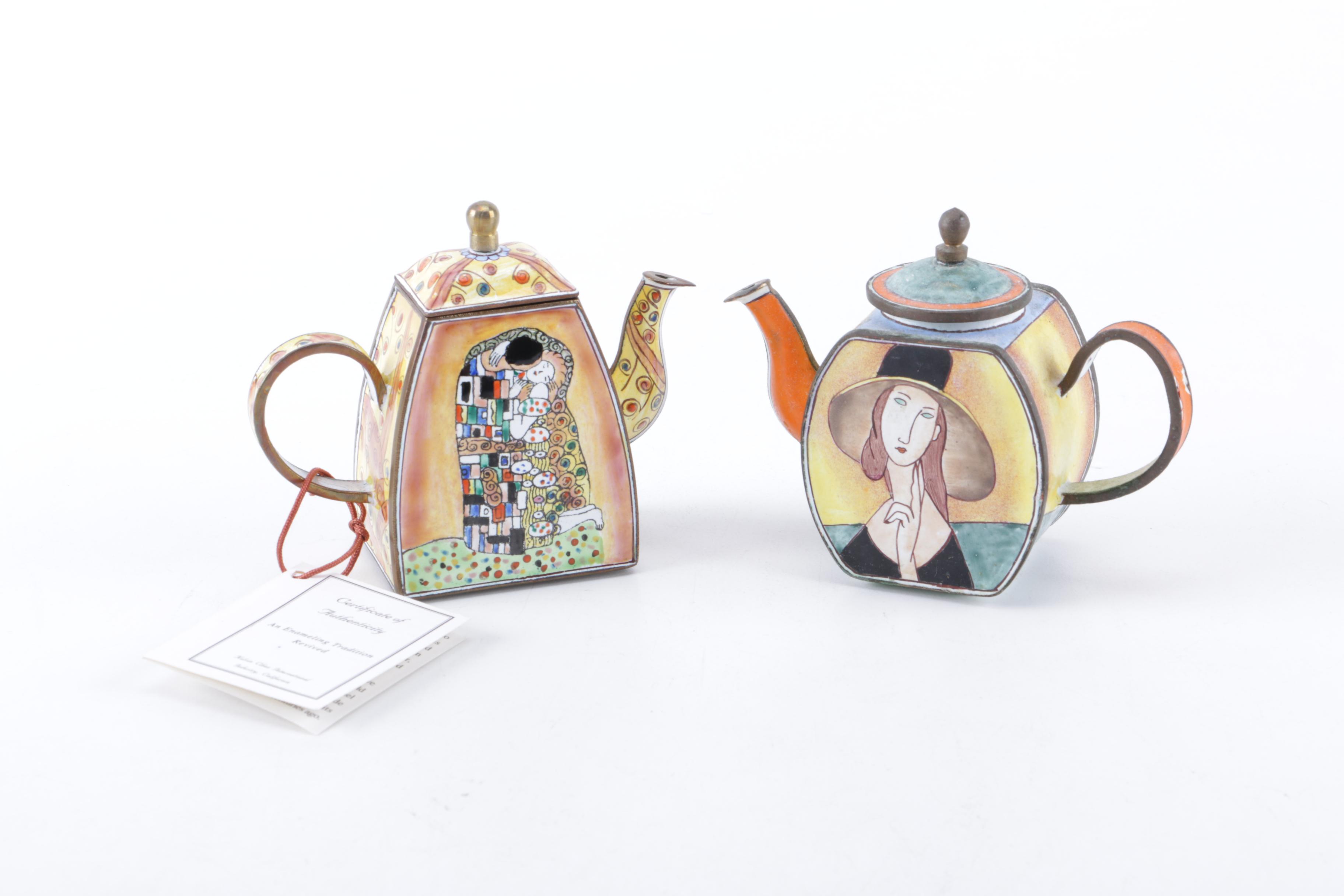 Pair of Modigliani Enameled Teapots with Kevin Chen COA