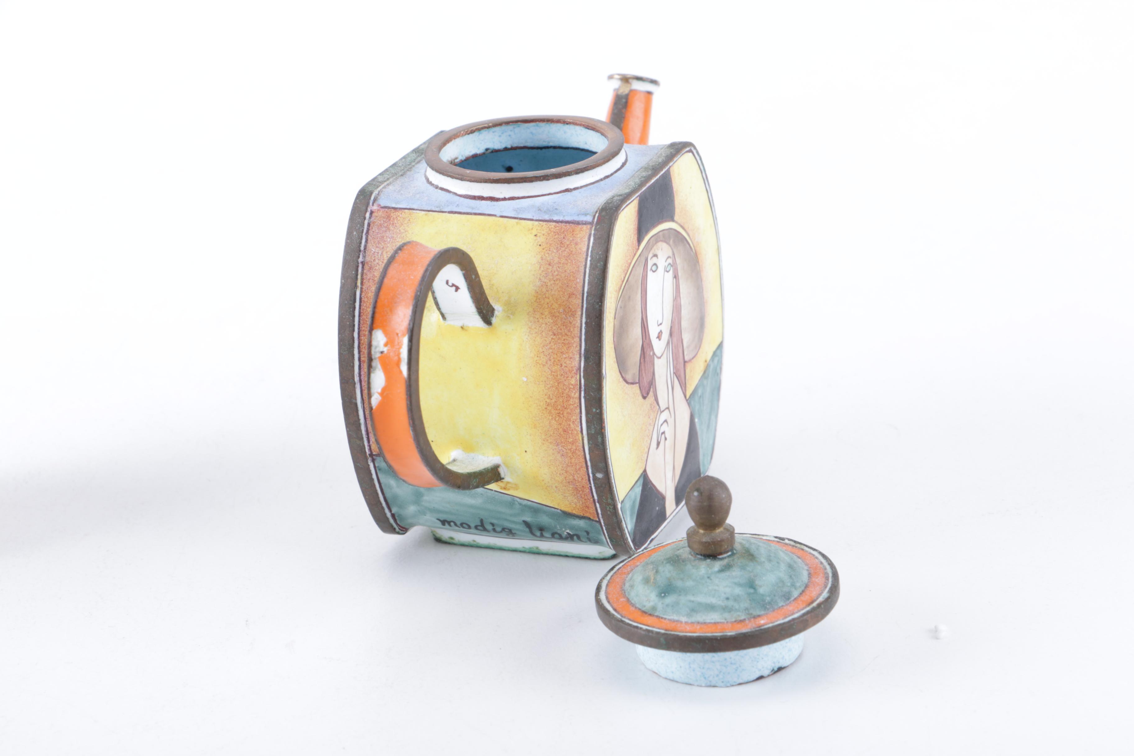 Pair of Modigliani Enameled Teapots with Kevin Chen COA