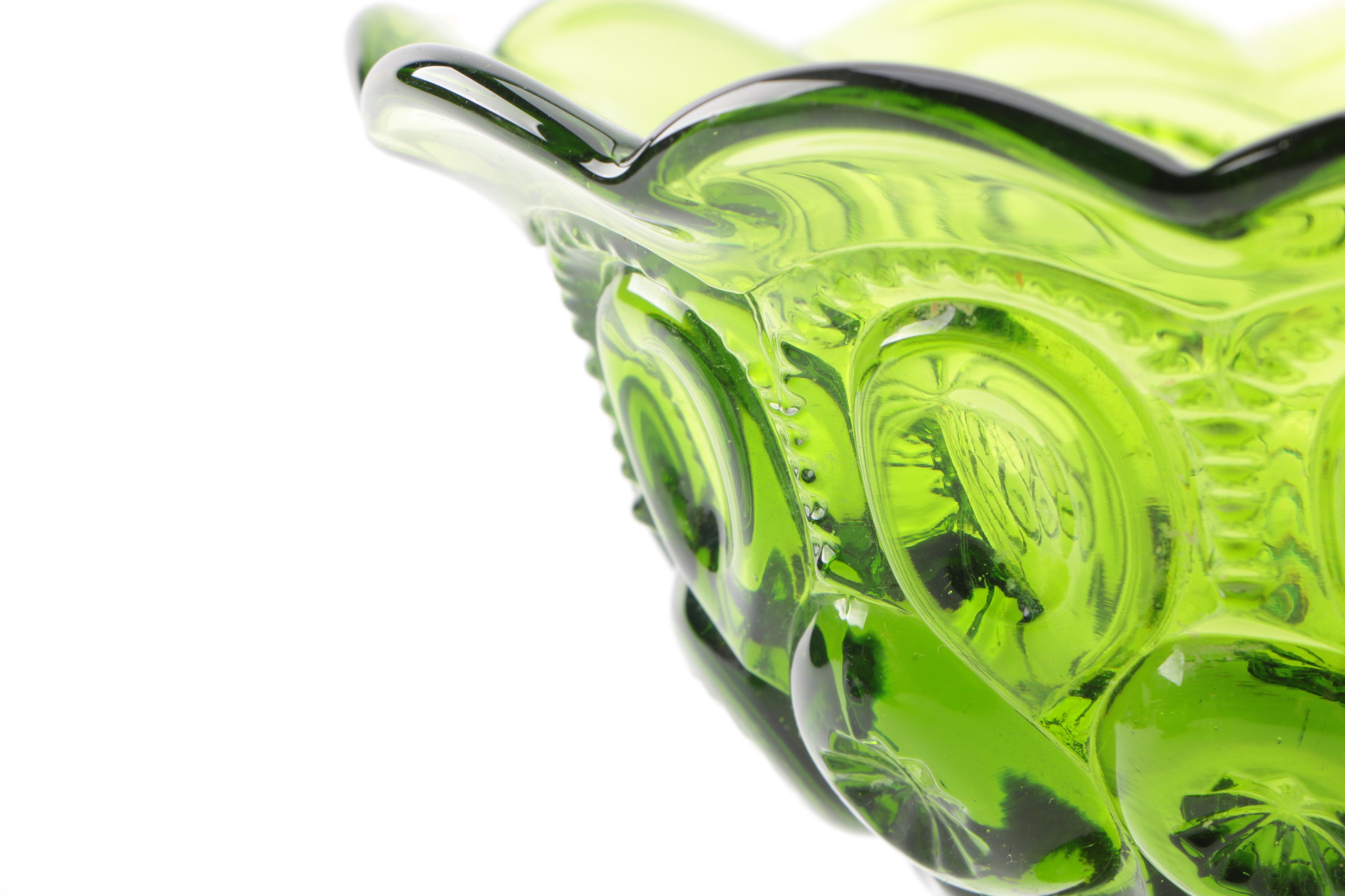 Green "Moon and Stars" Pressed Glass Candy Dishes