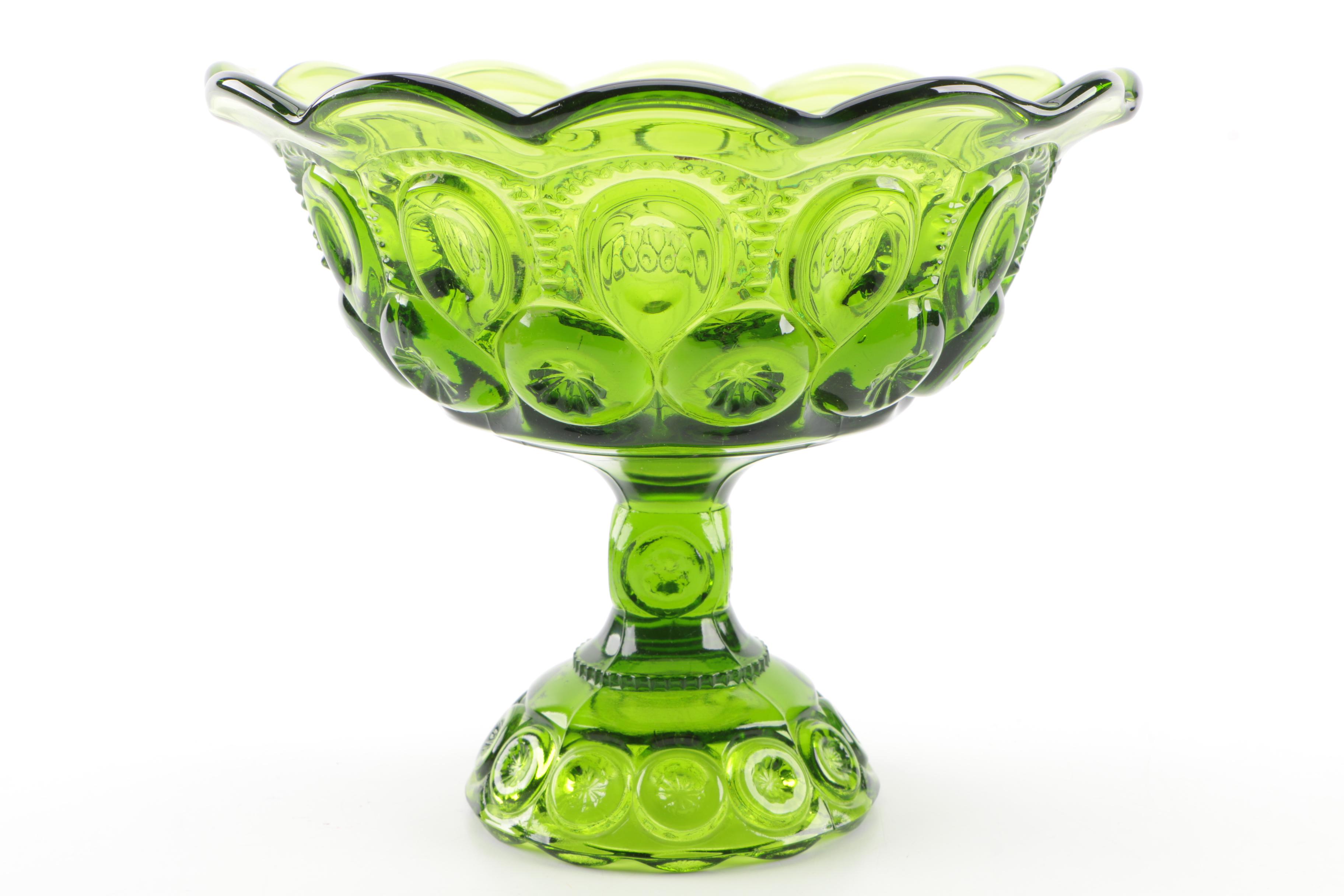 Green "Moon and Stars" Pressed Glass Candy Dishes