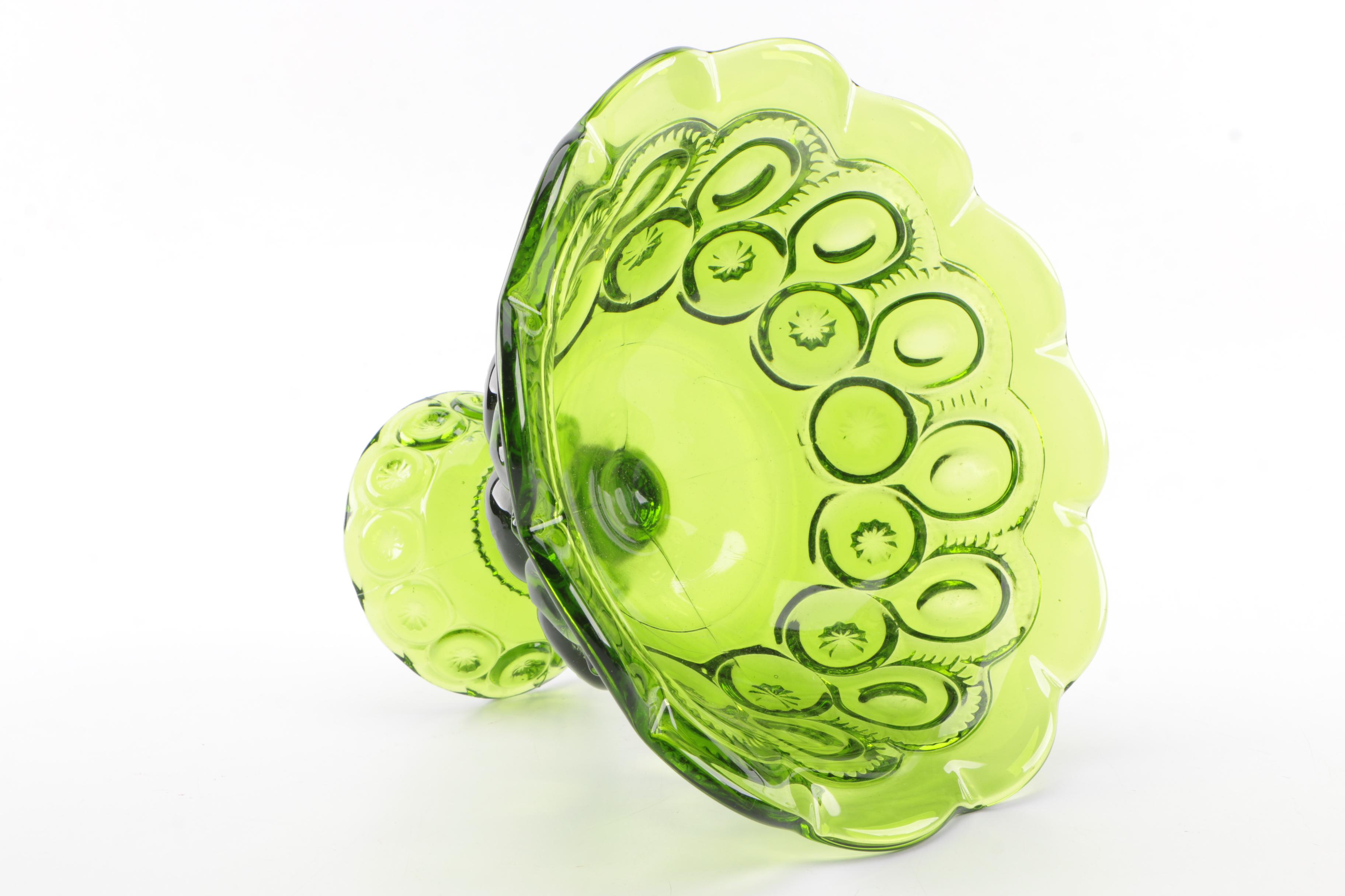 Green "Moon and Stars" Pressed Glass Candy Dishes