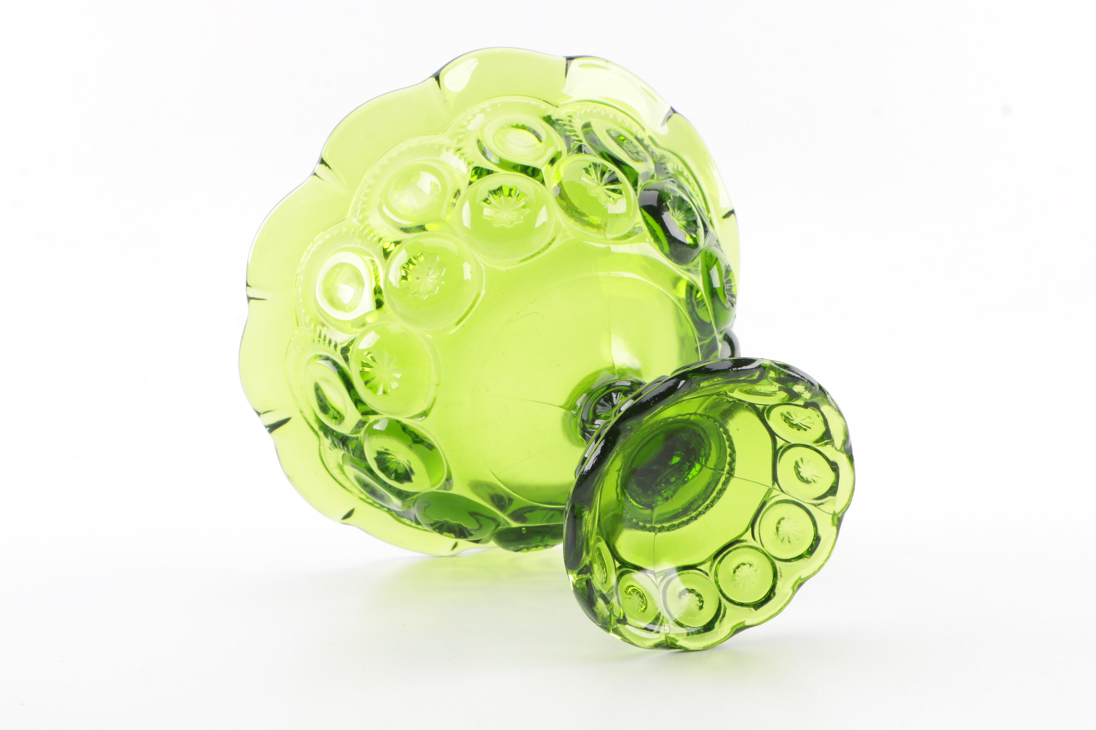 Green "Moon and Stars" Pressed Glass Candy Dishes