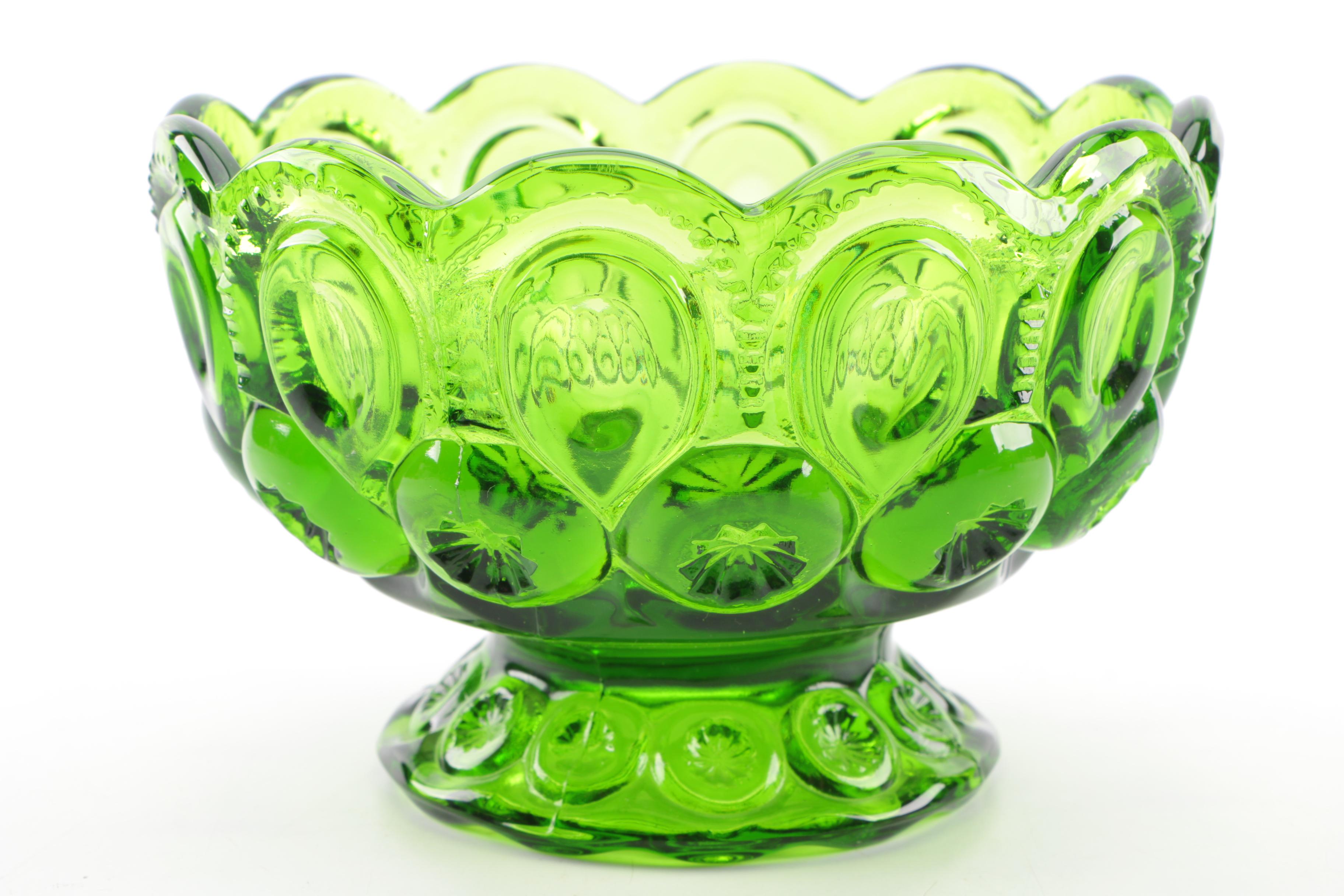 Green "Moon and Stars" Pressed Glass Candy Dishes