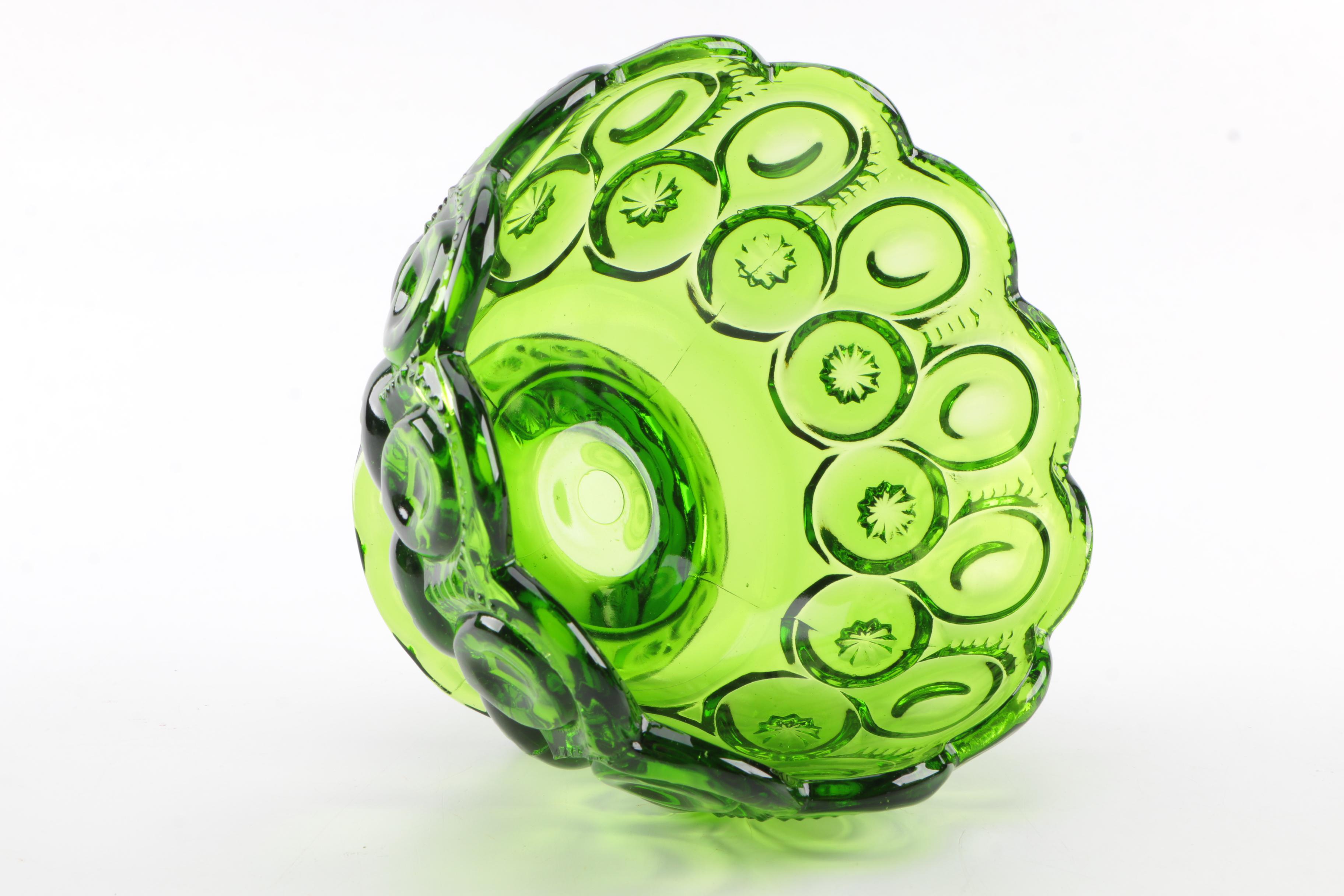 Green "Moon and Stars" Pressed Glass Candy Dishes