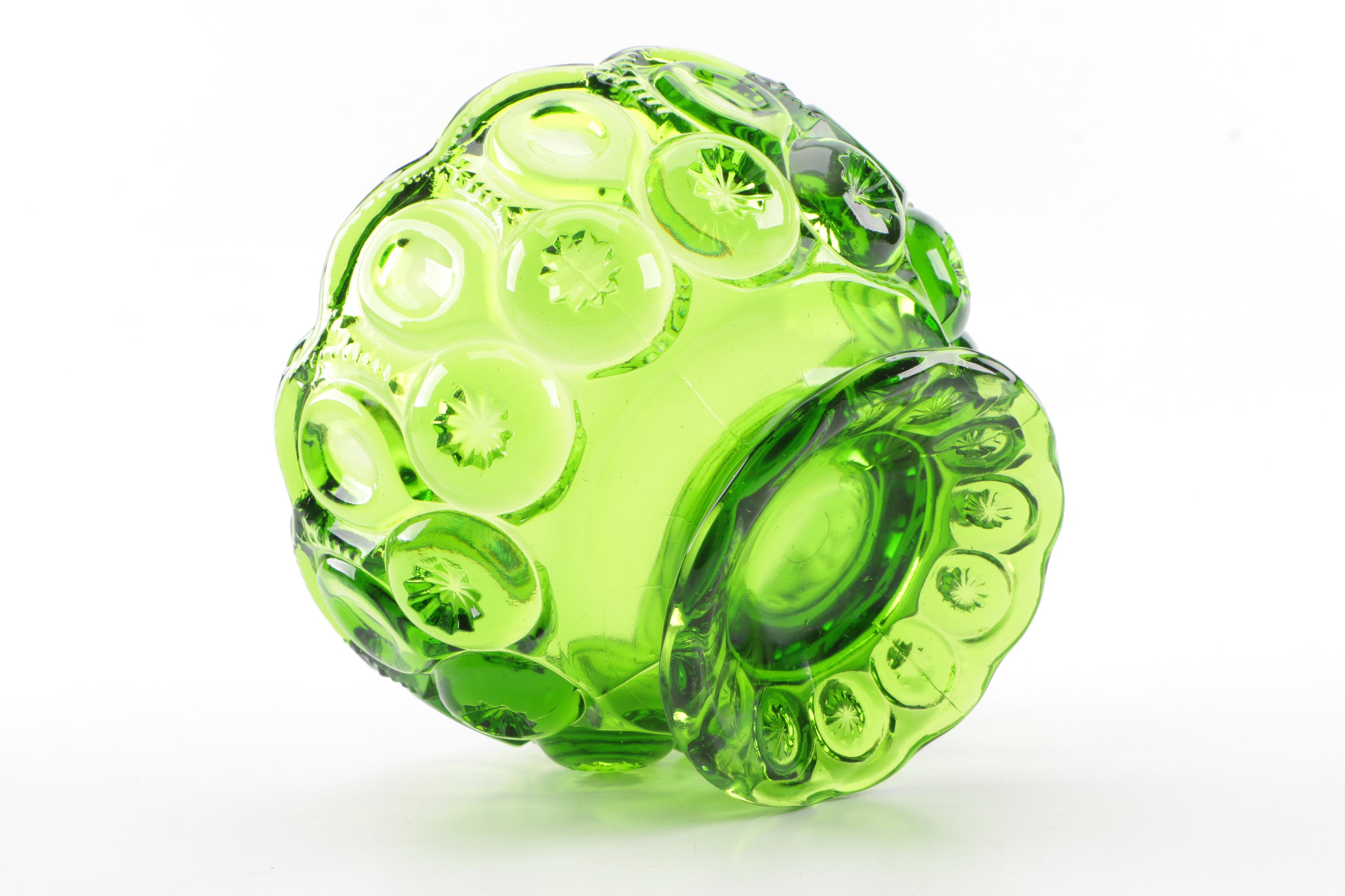 Green "Moon and Stars" Pressed Glass Candy Dishes