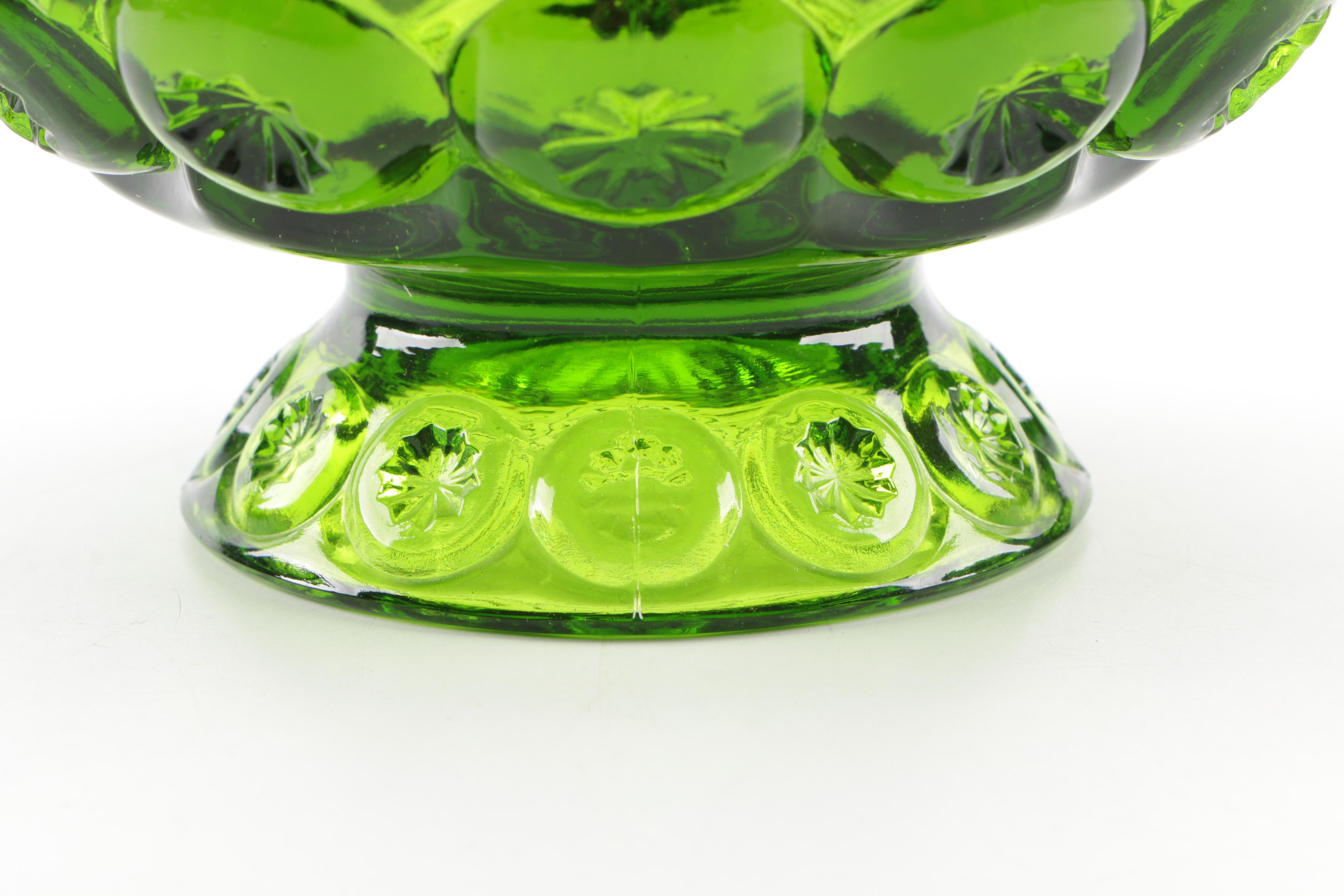 Green "Moon and Stars" Pressed Glass Candy Dishes