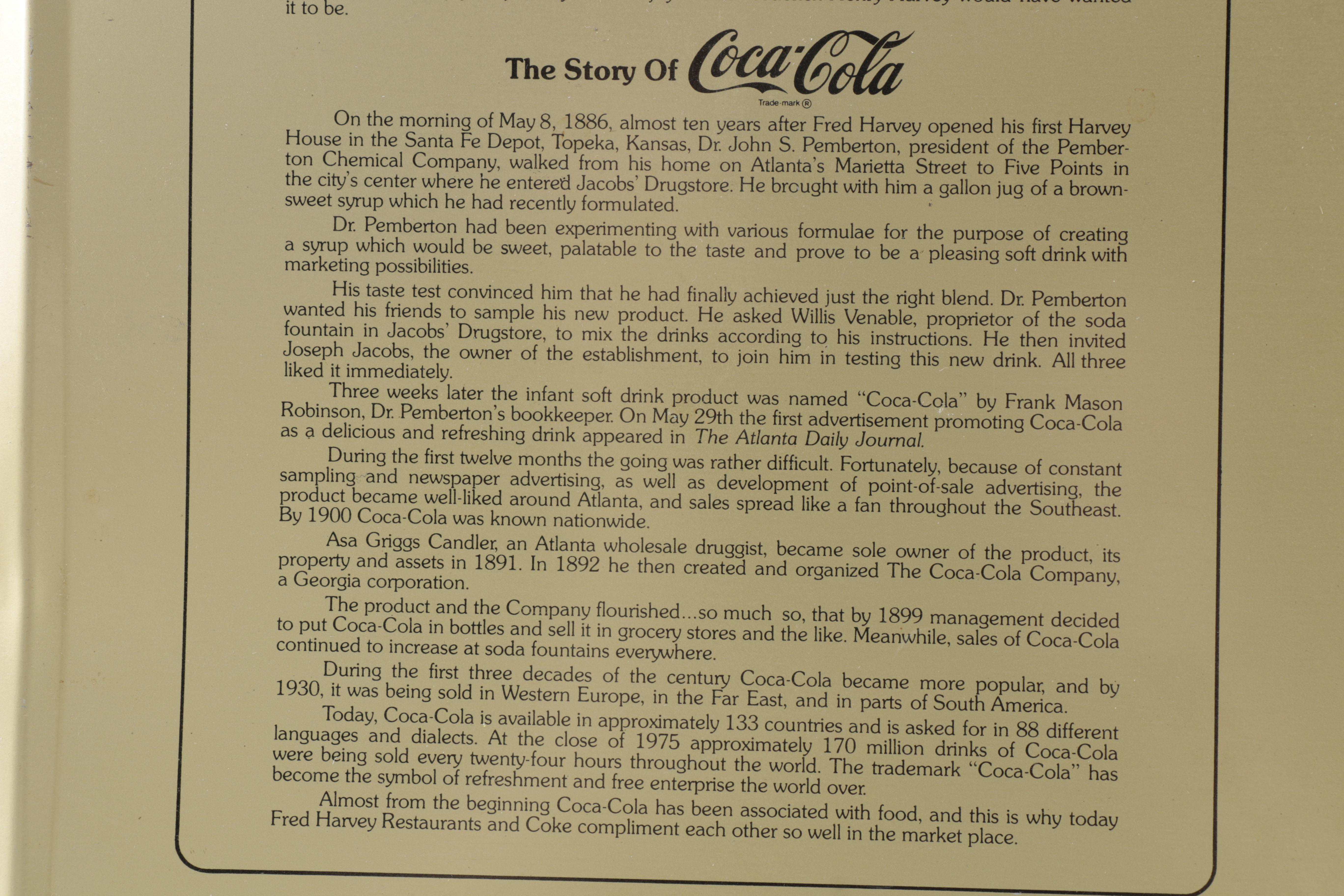 Limited Edition "Harvey Girl" Coca-Cola Tray