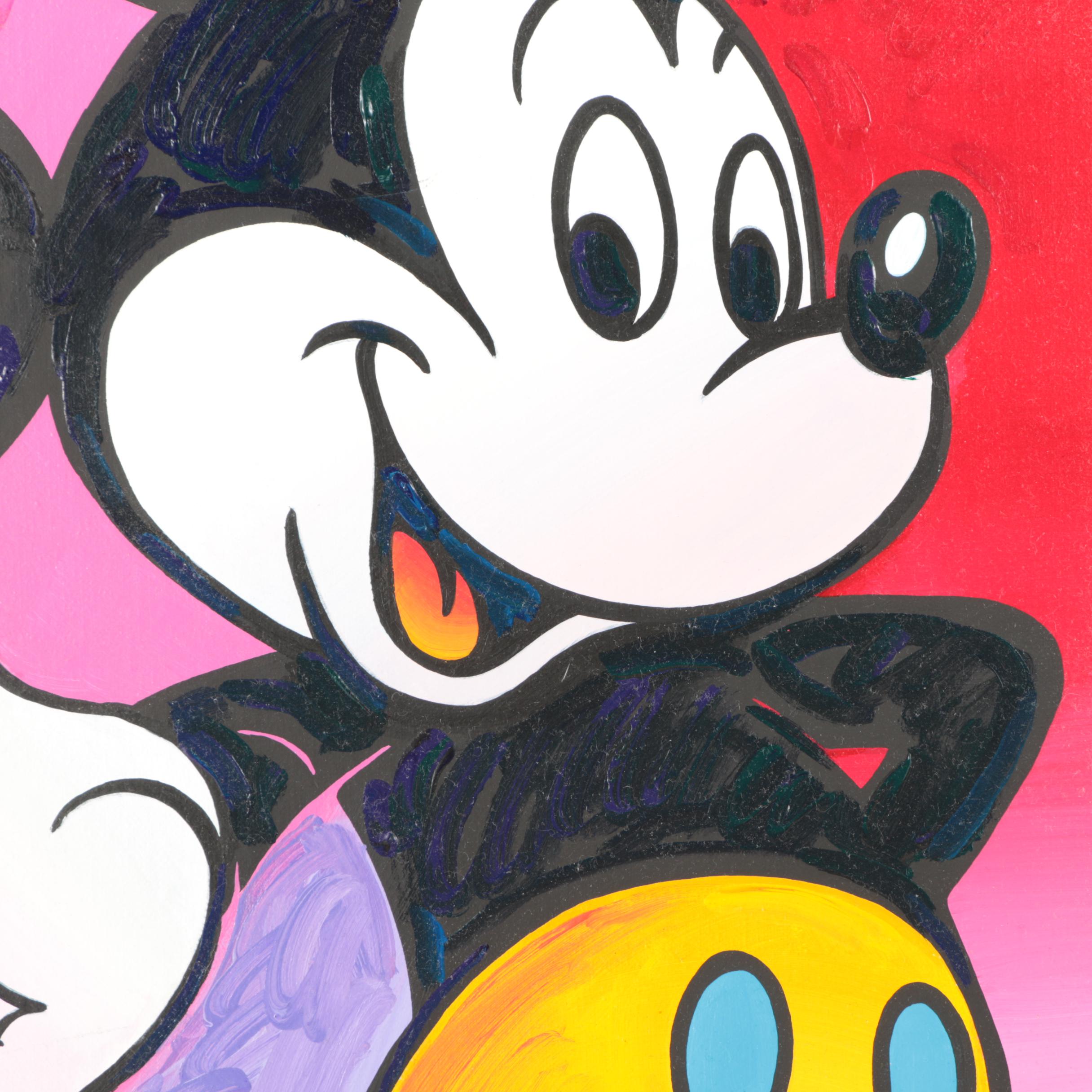 Peter Max Hand-Embellished Lithographic Print of Mickey Mouse