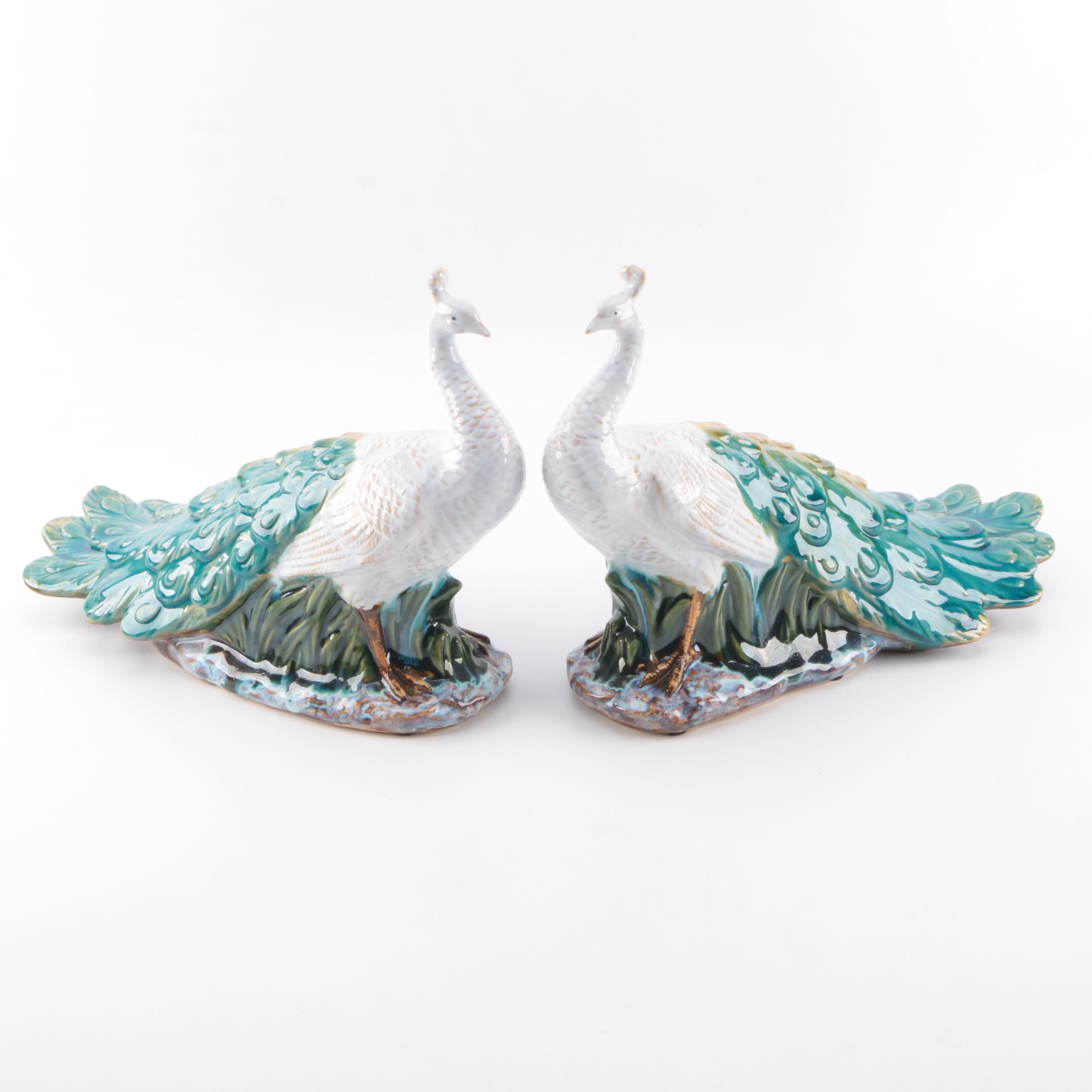 Ceramic Peacock Figurine Pair