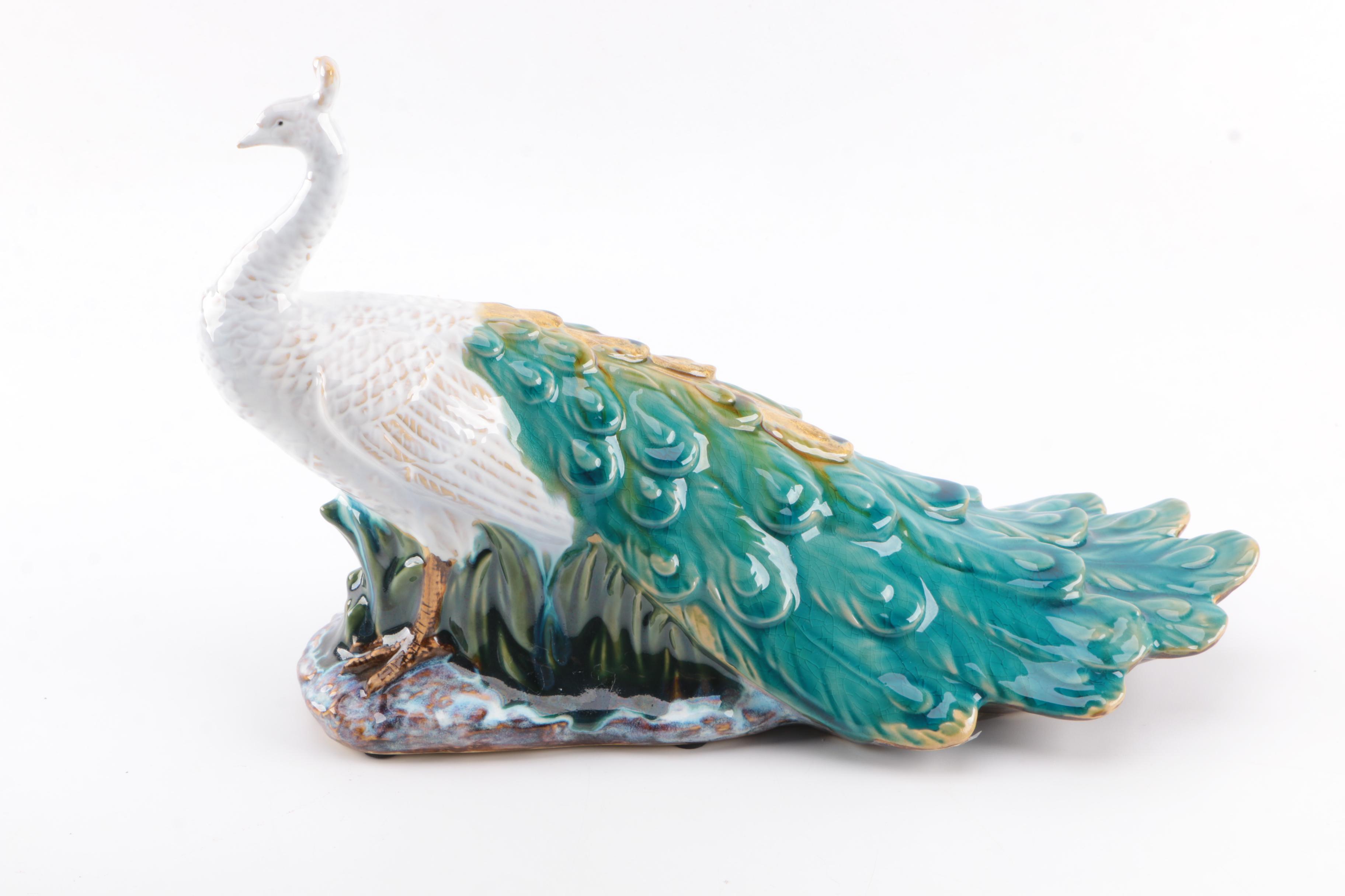 Ceramic Peacock Figurine Pair