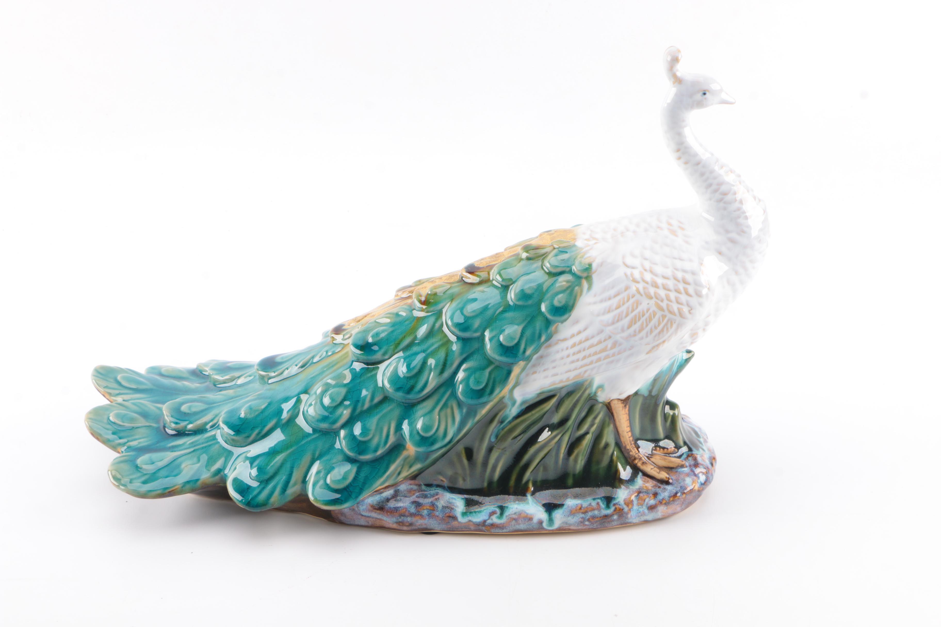 Ceramic Peacock Figurine Pair
