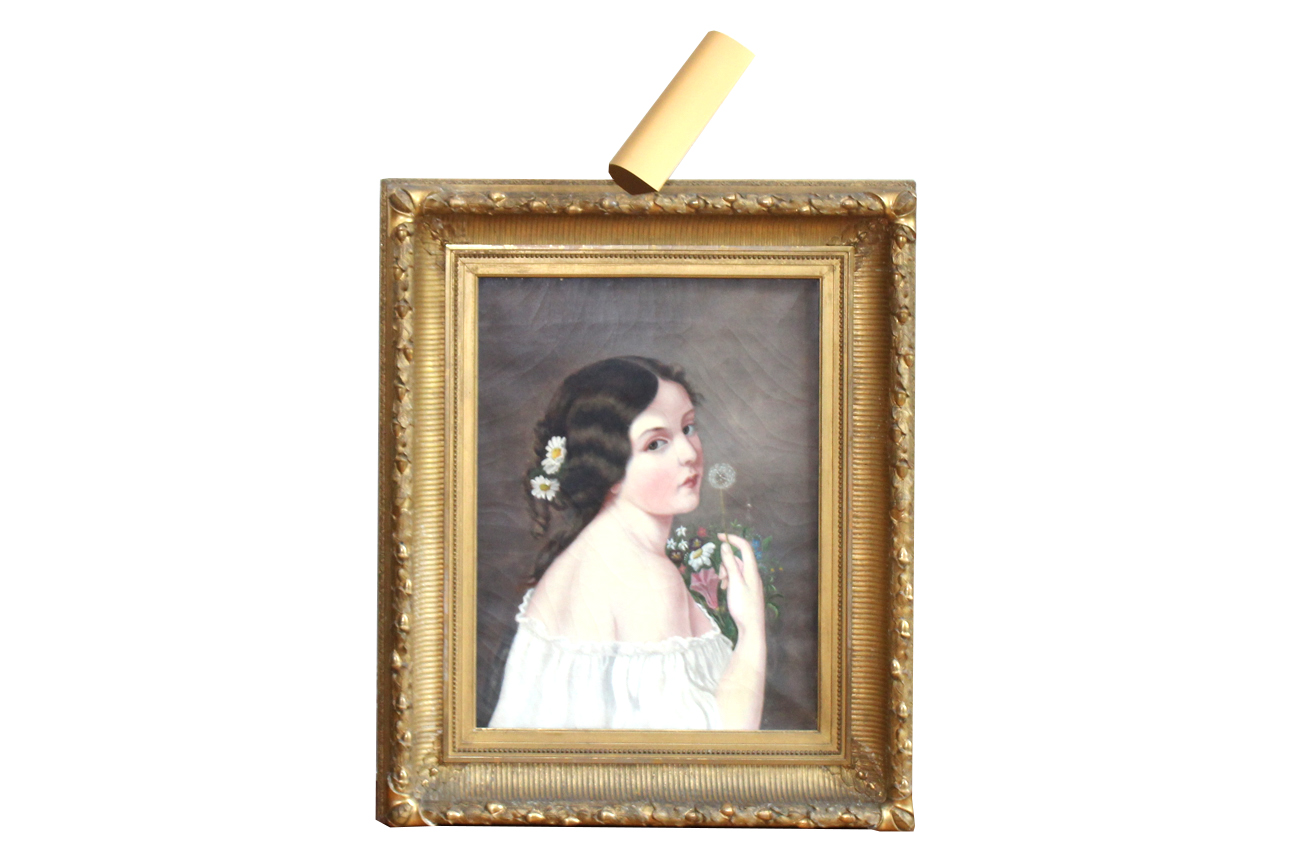 Antique Oil on Canvas Portrait of a Young Woman