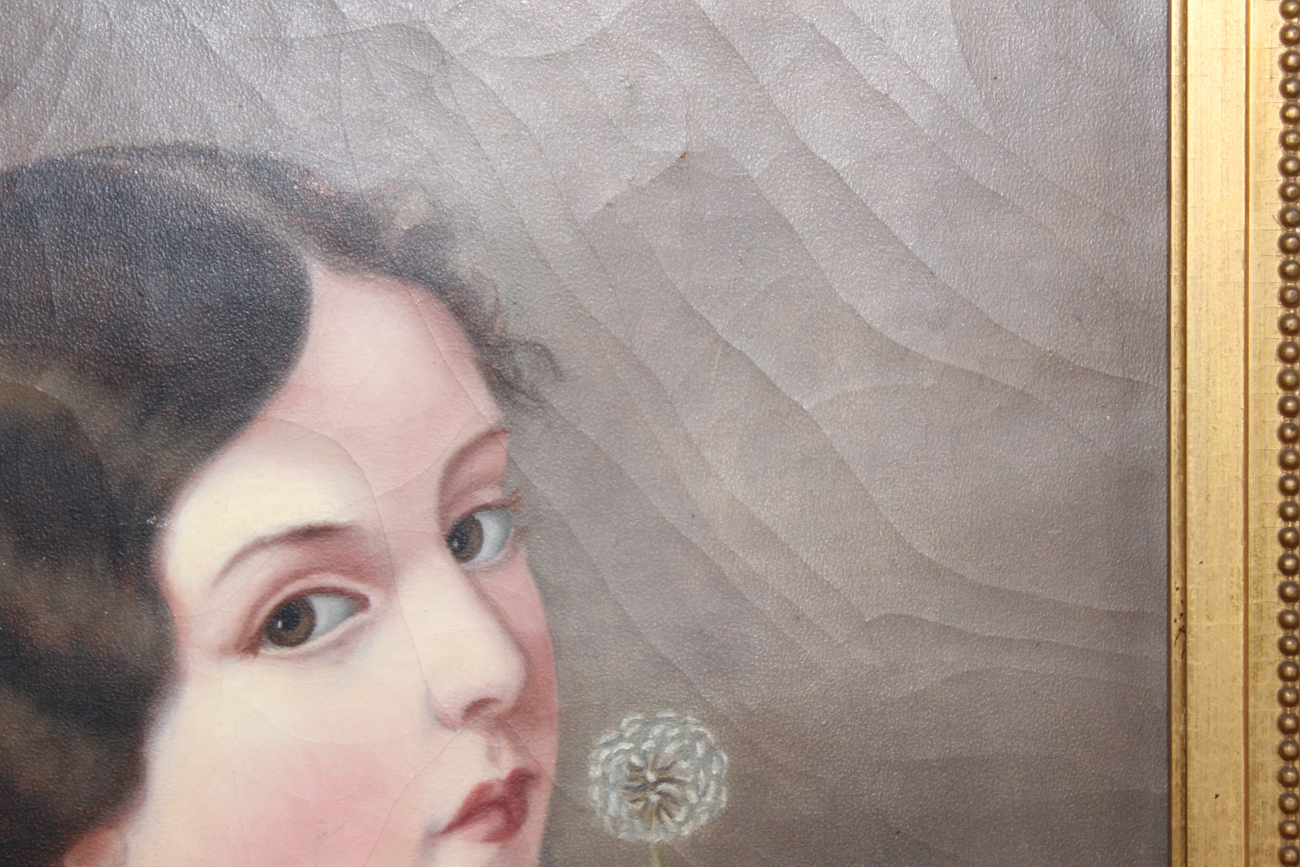 Antique Oil on Canvas Portrait of a Young Woman