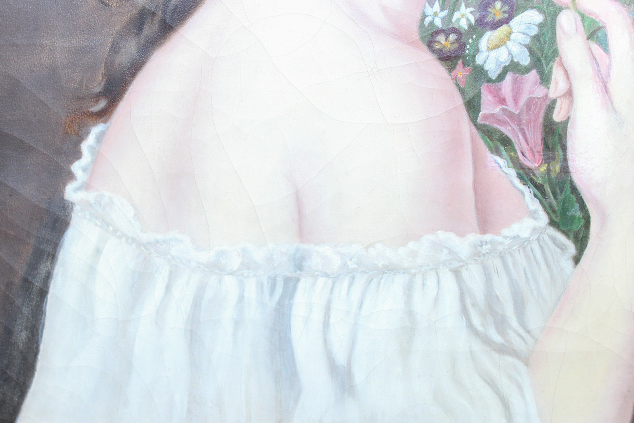 Antique Oil on Canvas Portrait of a Young Woman