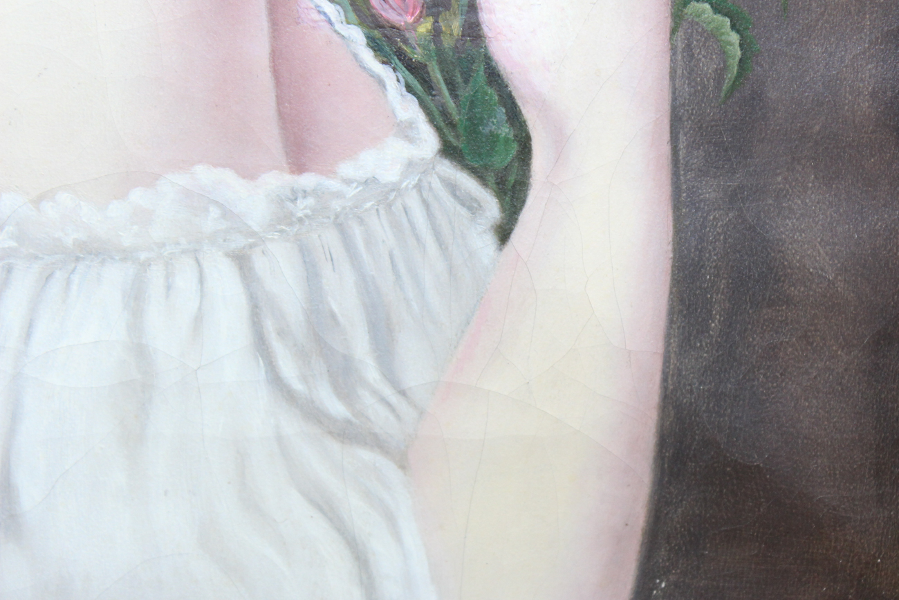 Antique Oil on Canvas Portrait of a Young Woman