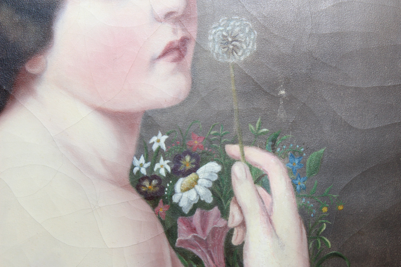 Antique Oil on Canvas Portrait of a Young Woman