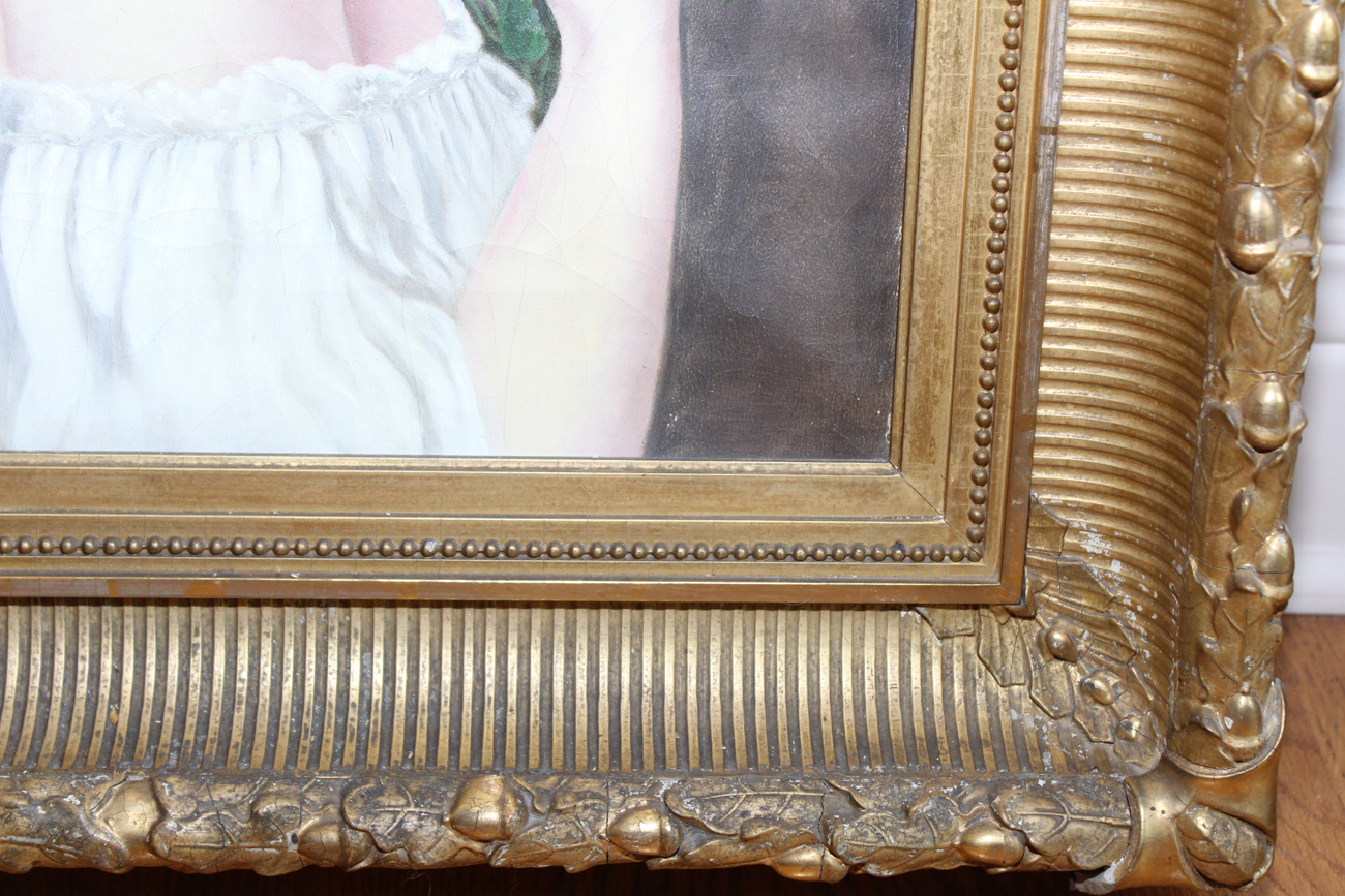 Antique Oil on Canvas Portrait of a Young Woman