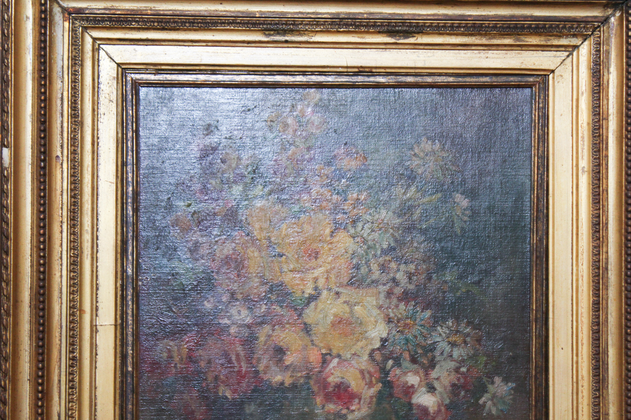 Antique Oil on Panel Floral Still Life
