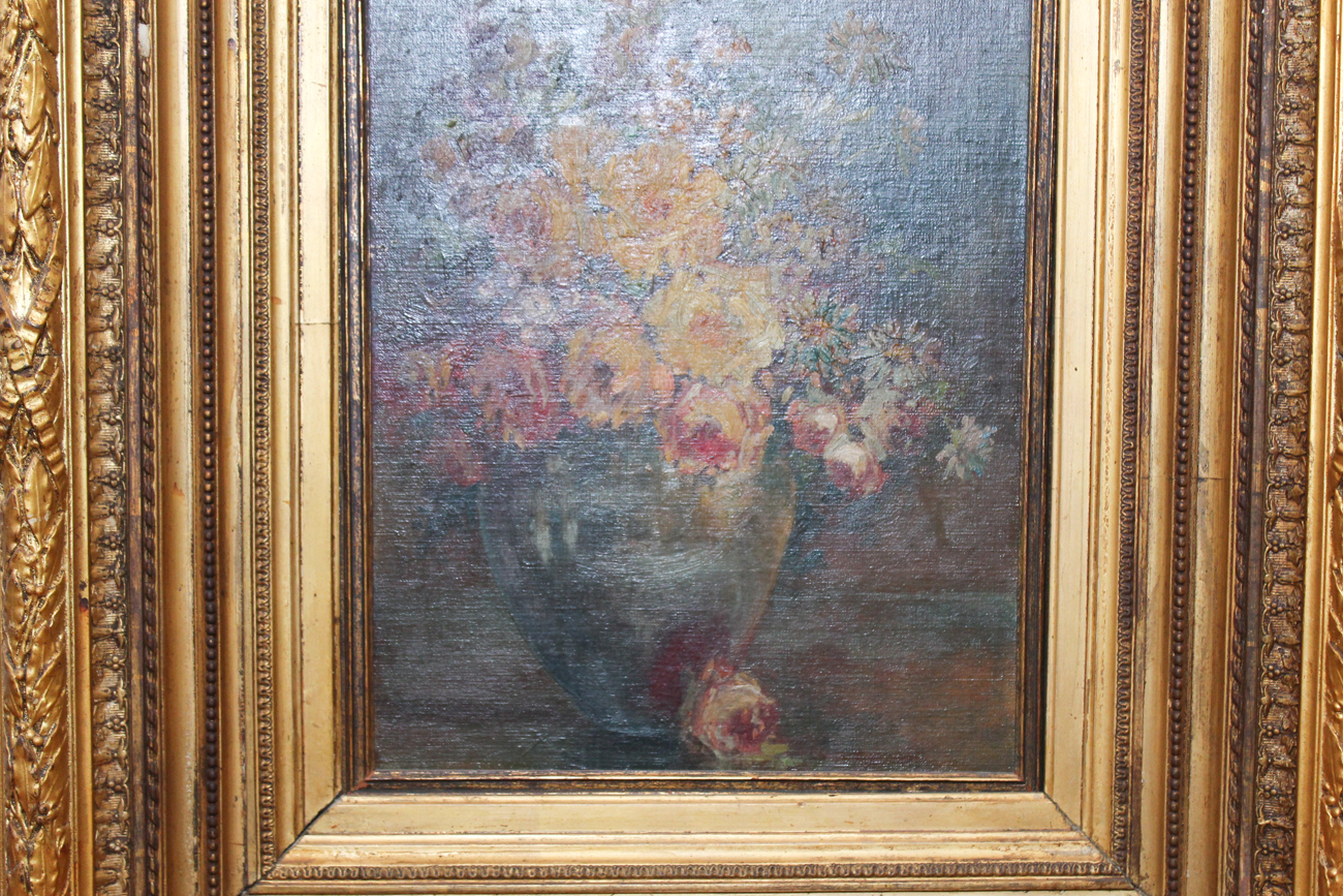 Antique Oil on Panel Floral Still Life