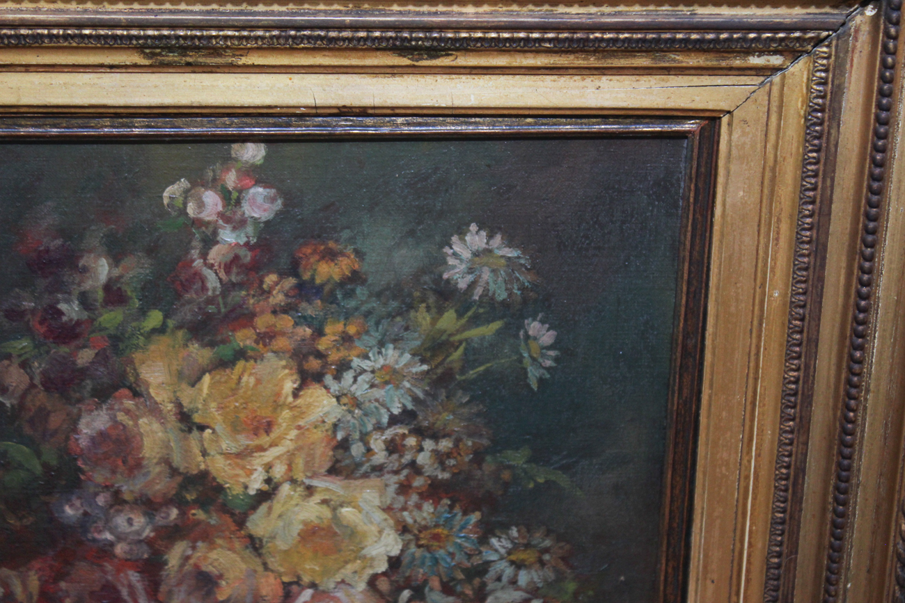 Antique Oil on Panel Floral Still Life