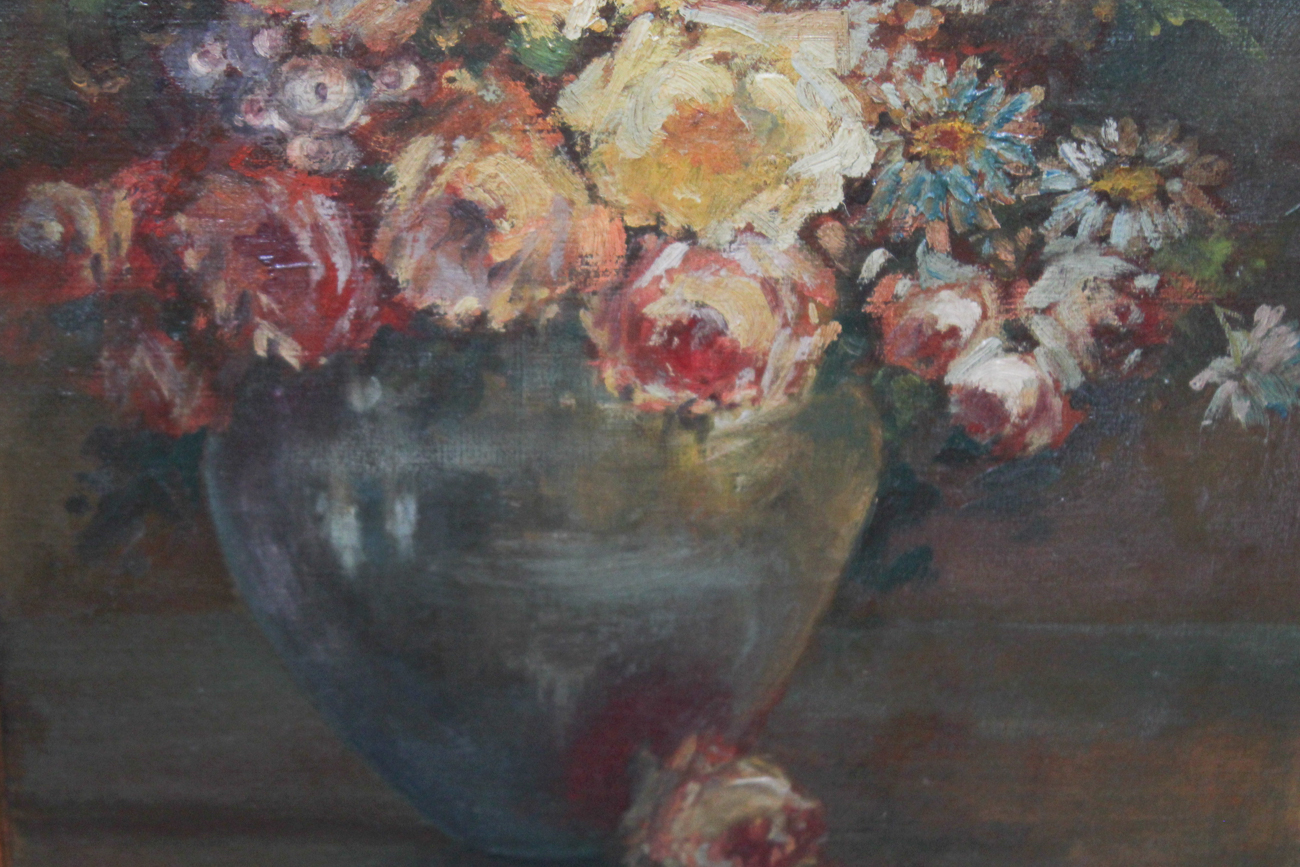 Antique Oil on Panel Floral Still Life