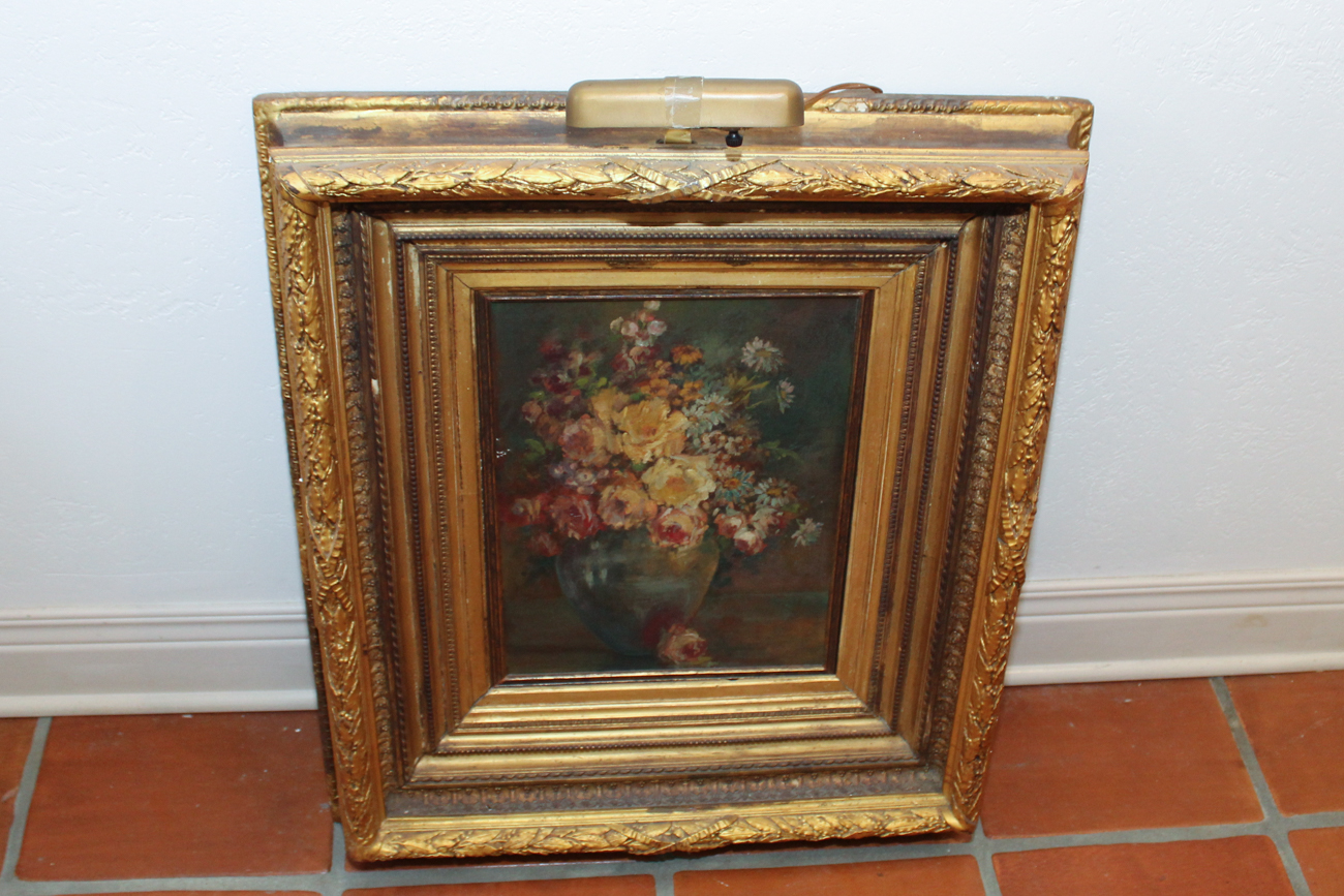 Antique Oil on Panel Floral Still Life