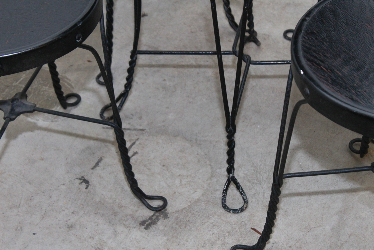 Antique Oak and Wrought Iron Ice Cream Table and Chairs