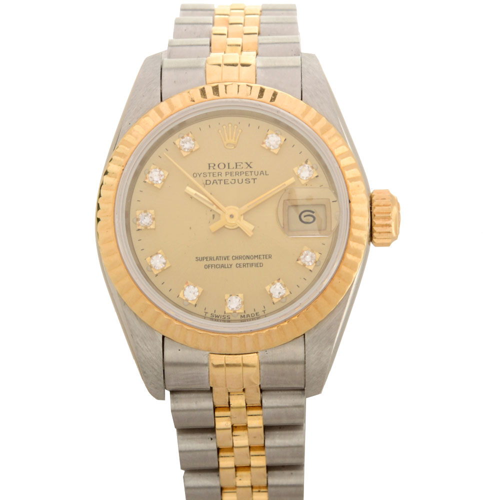 18K Yellow Gold and Stainless Steel Rolex Datejust Diamond 26mm Watch