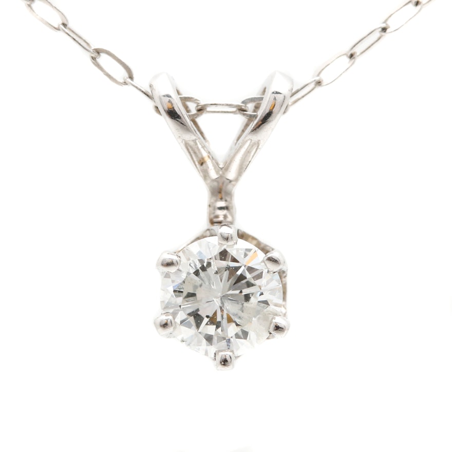 14K White Gold Diamond Pendant Necklace