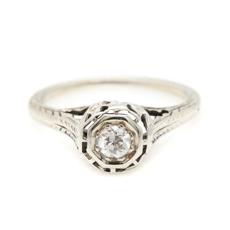 Late Edwardian 18K White Gold Diamond Ring