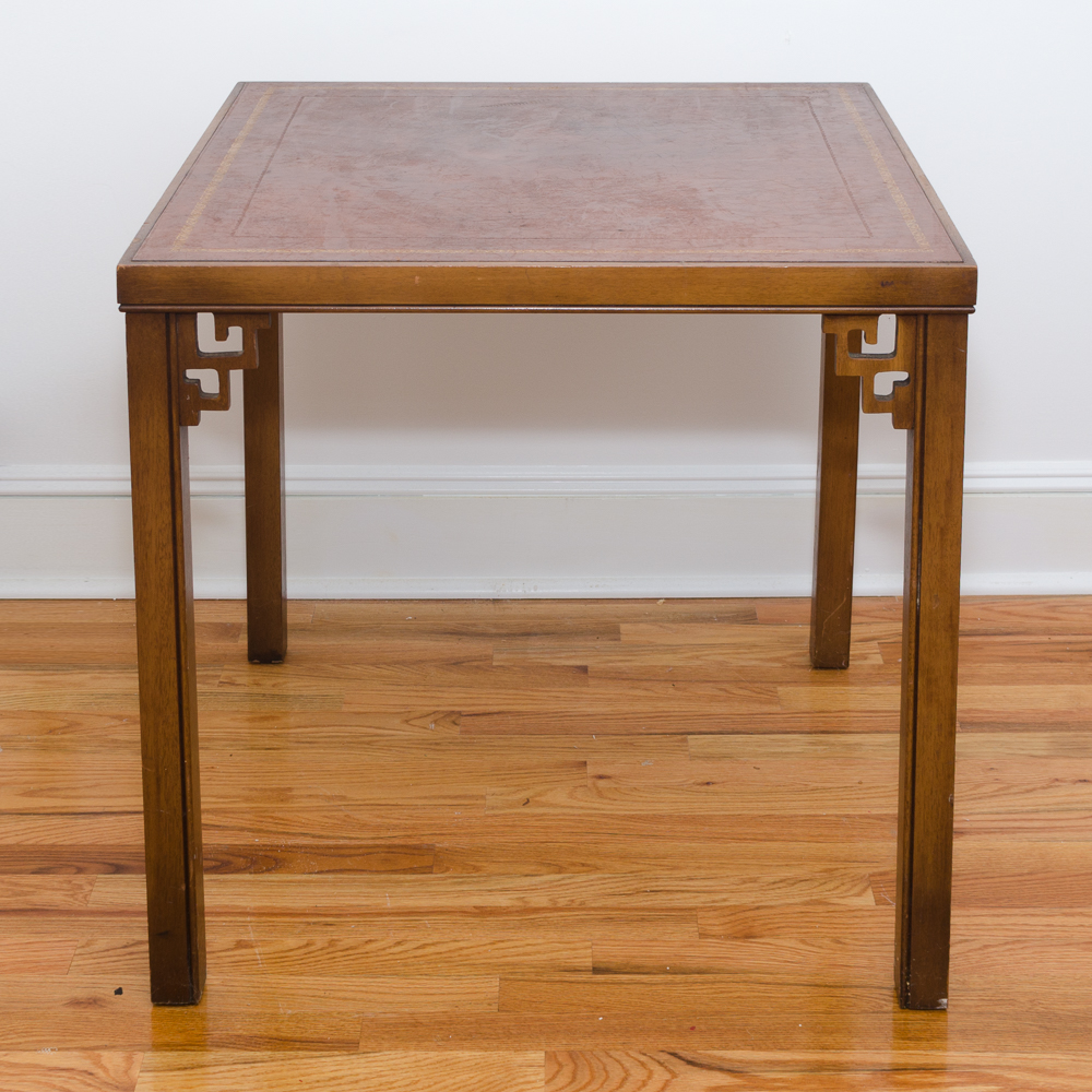 Vintage Chinese Chippendale Style Side Table with Leather Pad