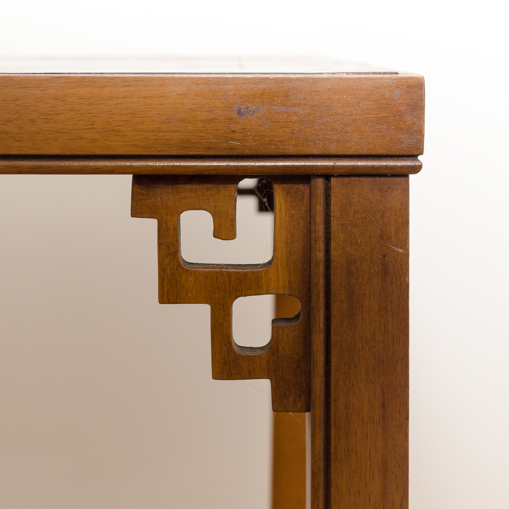 Vintage Chinese Chippendale Style Side Table with Leather Pad