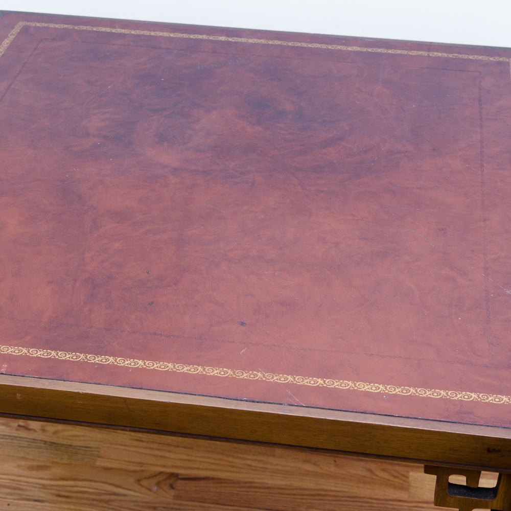 Vintage Chinese Chippendale Style Side Table with Leather Pad