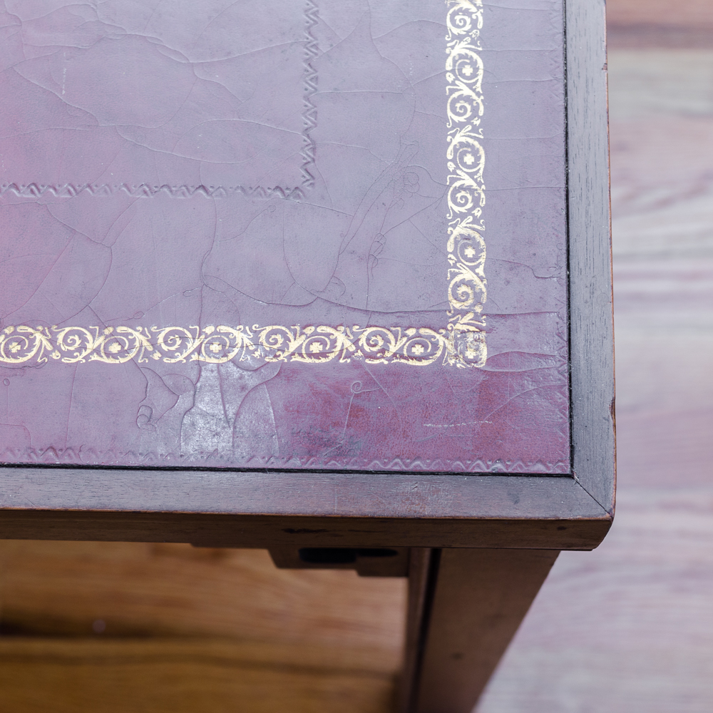 Vintage Chinese Chippendale Style Side Table with Leather Pad