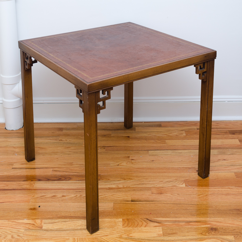 Vintage Chinese Chippendale Style Side Table with Leather Pad