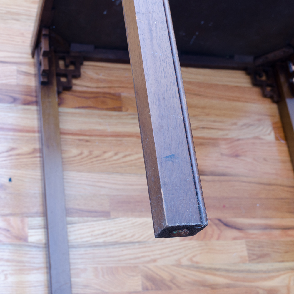 Vintage Chinese Chippendale Style Side Table with Leather Pad