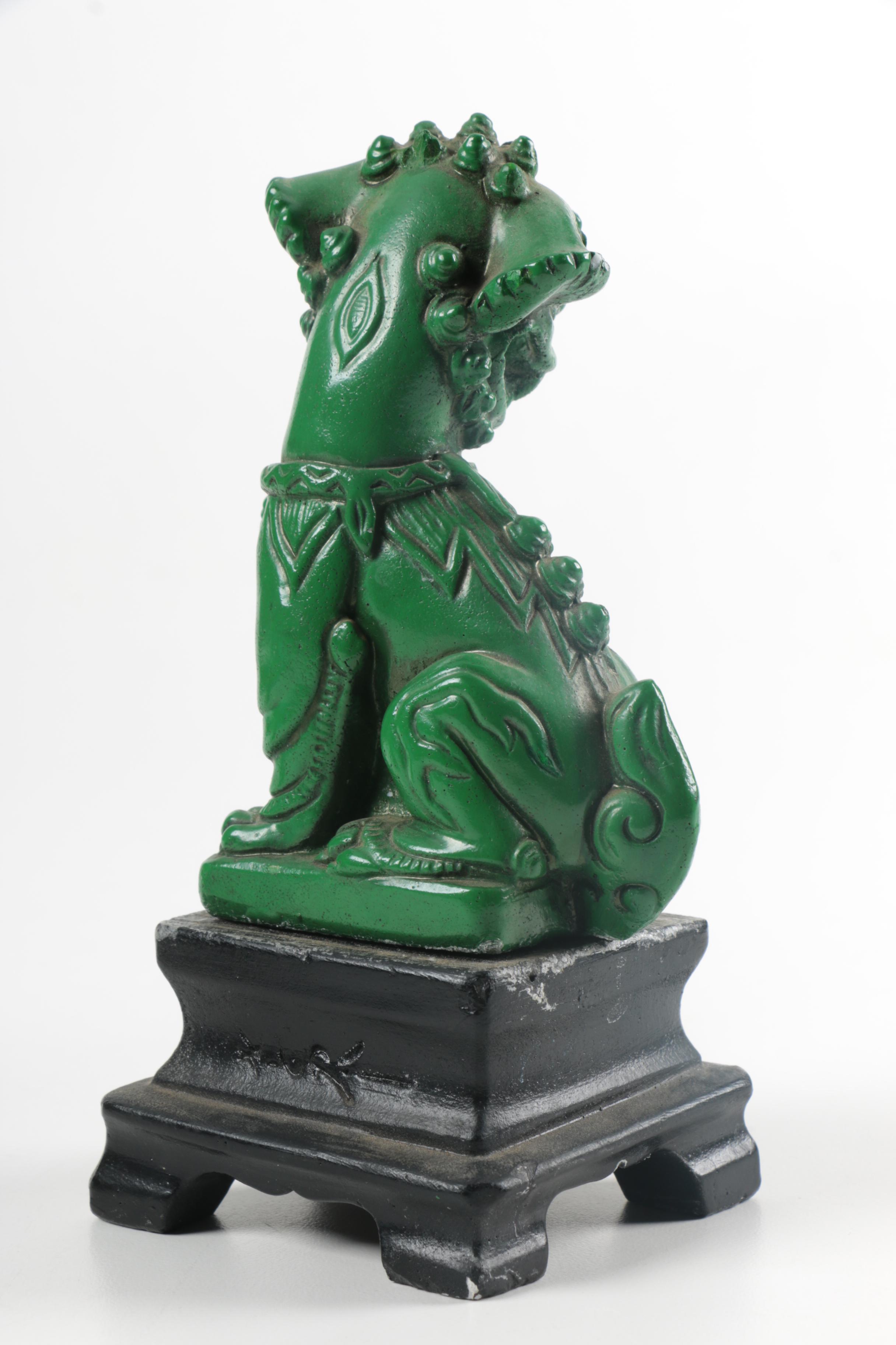 Green Guardian Lion Figurines on Black Bases