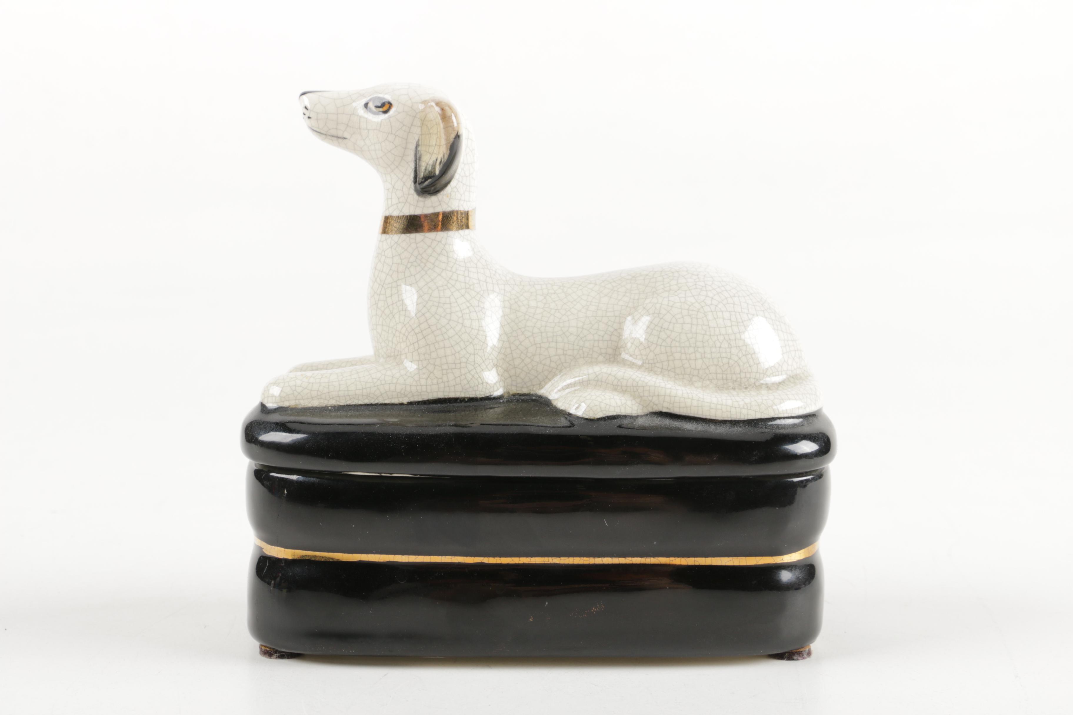 Hand-Painted Ceramic Animal Trinket Boxes and Figurine