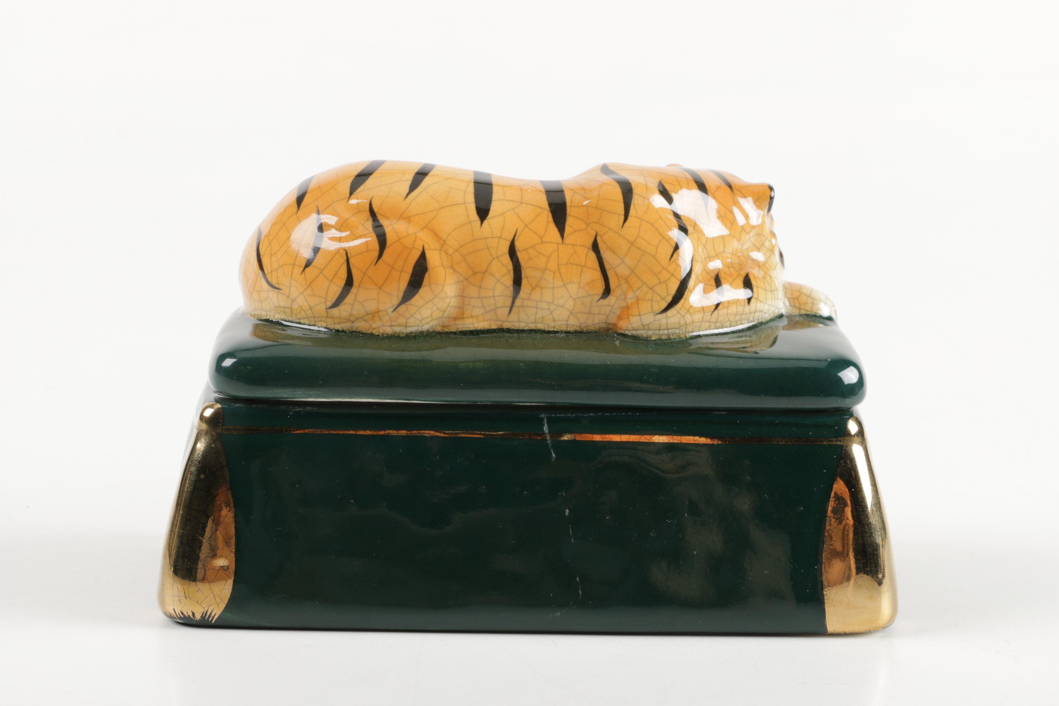 Hand-Painted Ceramic Animal Trinket Boxes and Figurine