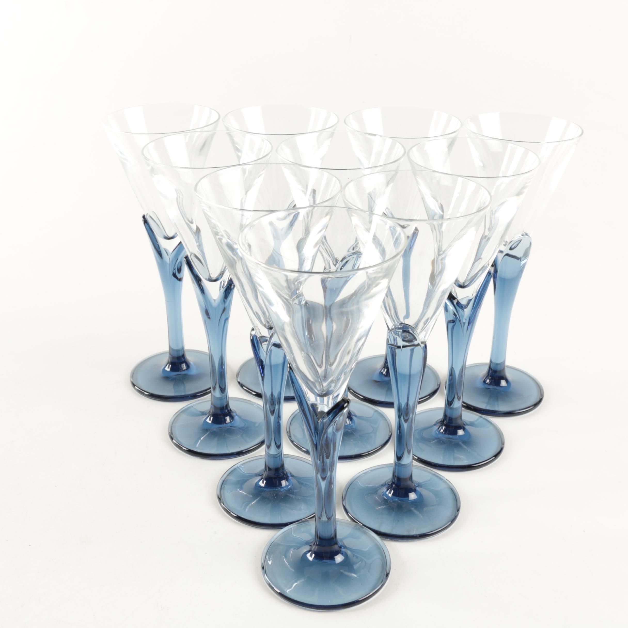 Ten Handmade Crystal Cordial Glasses