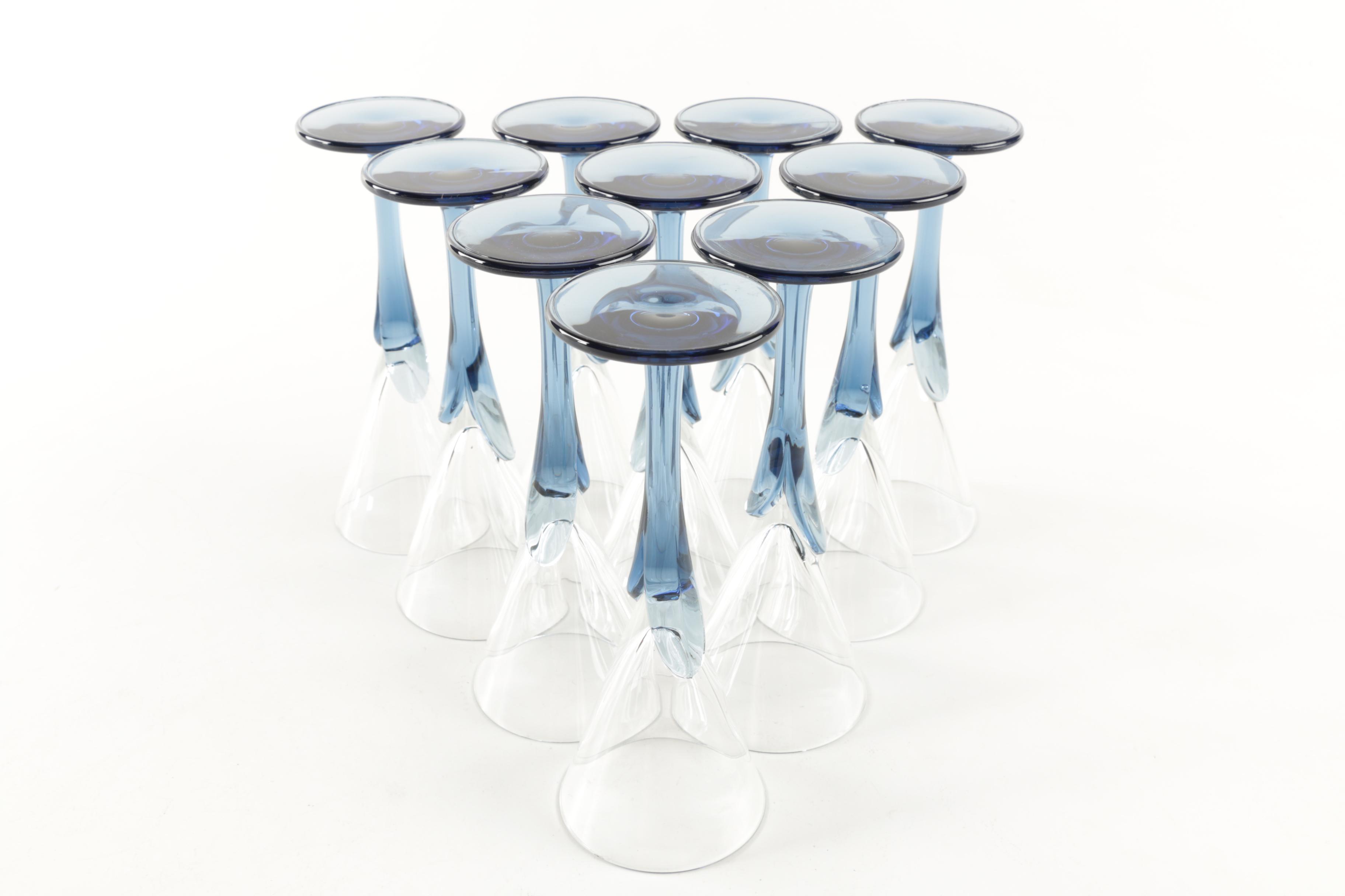 Ten Handmade Crystal Cordial Glasses