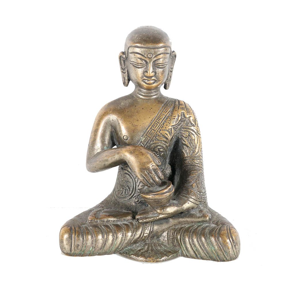 Tibetan Style Bronze-Tone Arhat Figurine