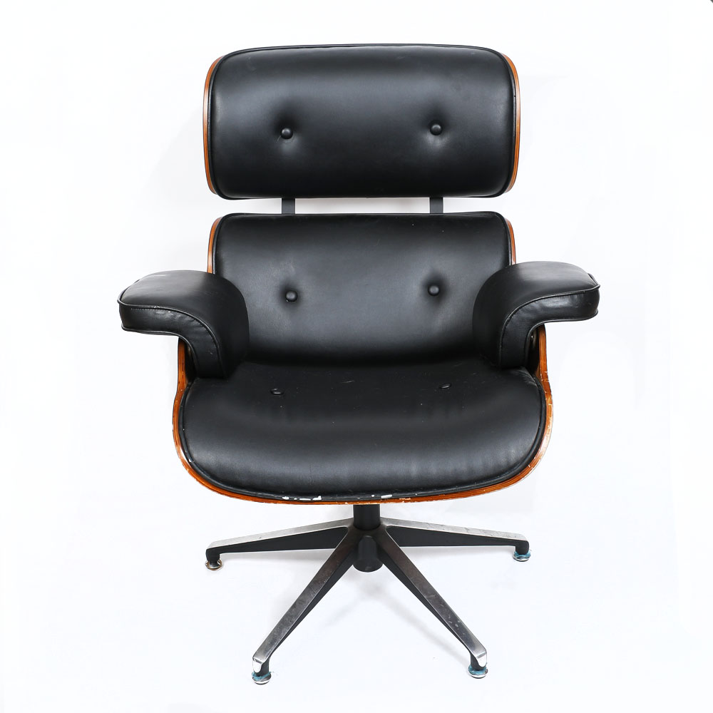 Modern Bentwood And Leather Eames Style Lounger
