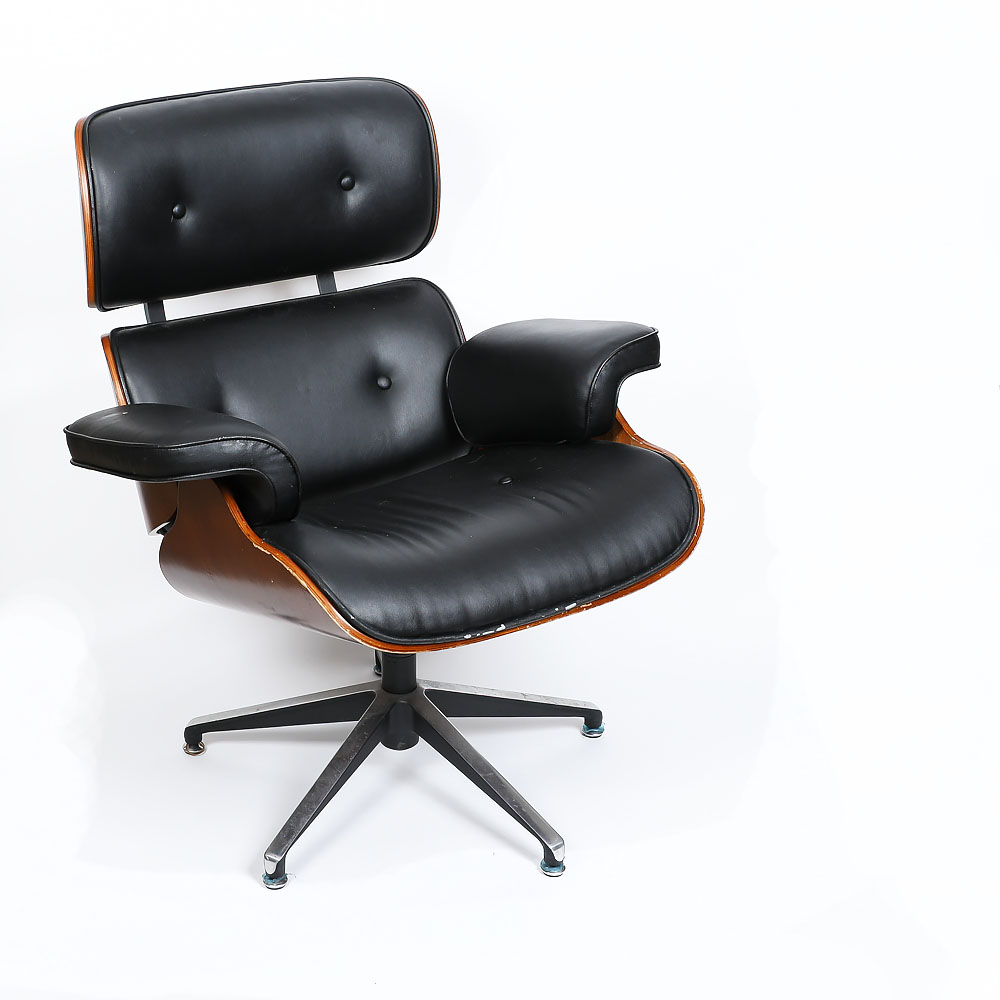 Modern Bentwood And Leather Eames Style Lounger